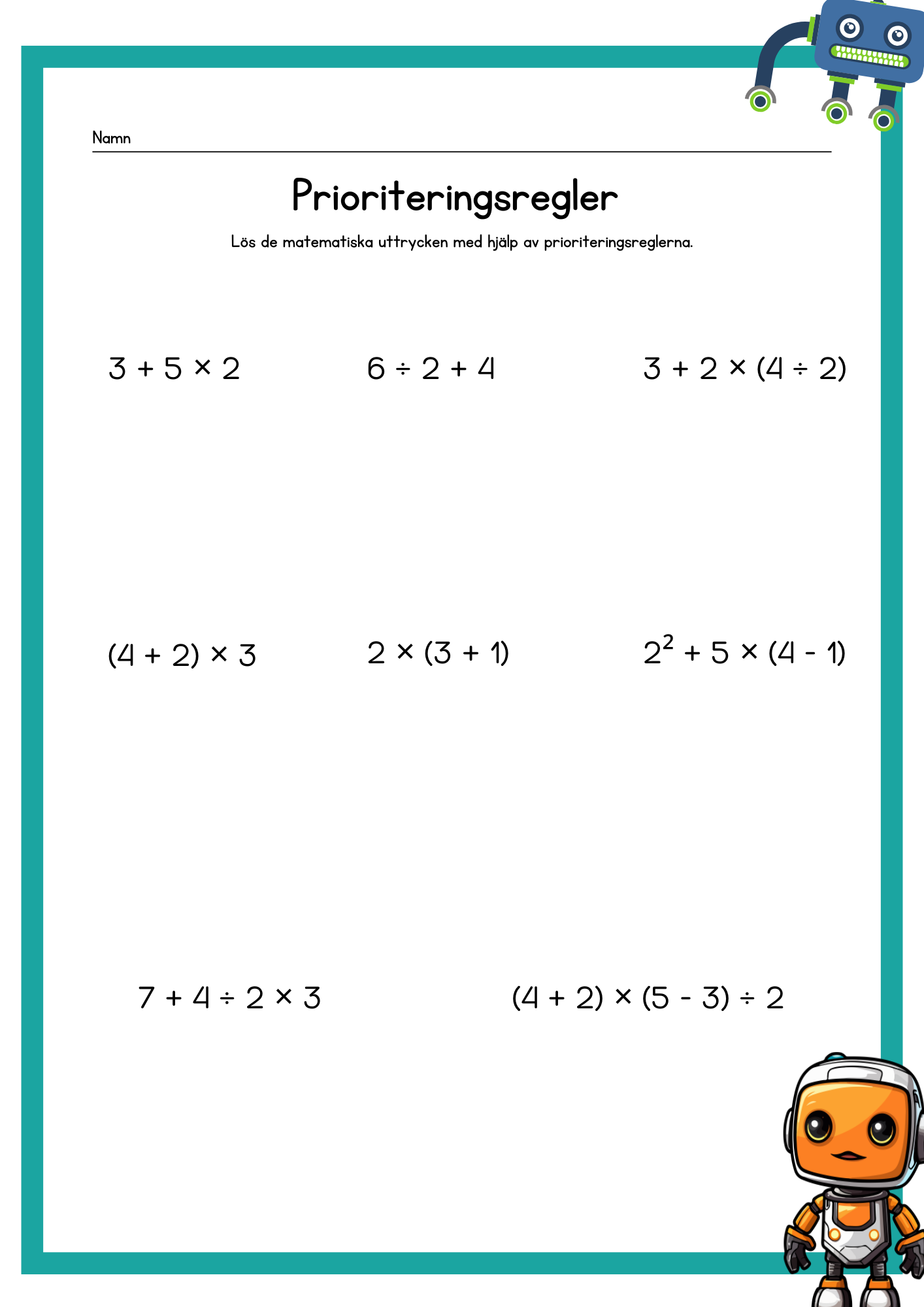 Matematiska uttryck och prioriteringsregler - Årskurs 6 - 9