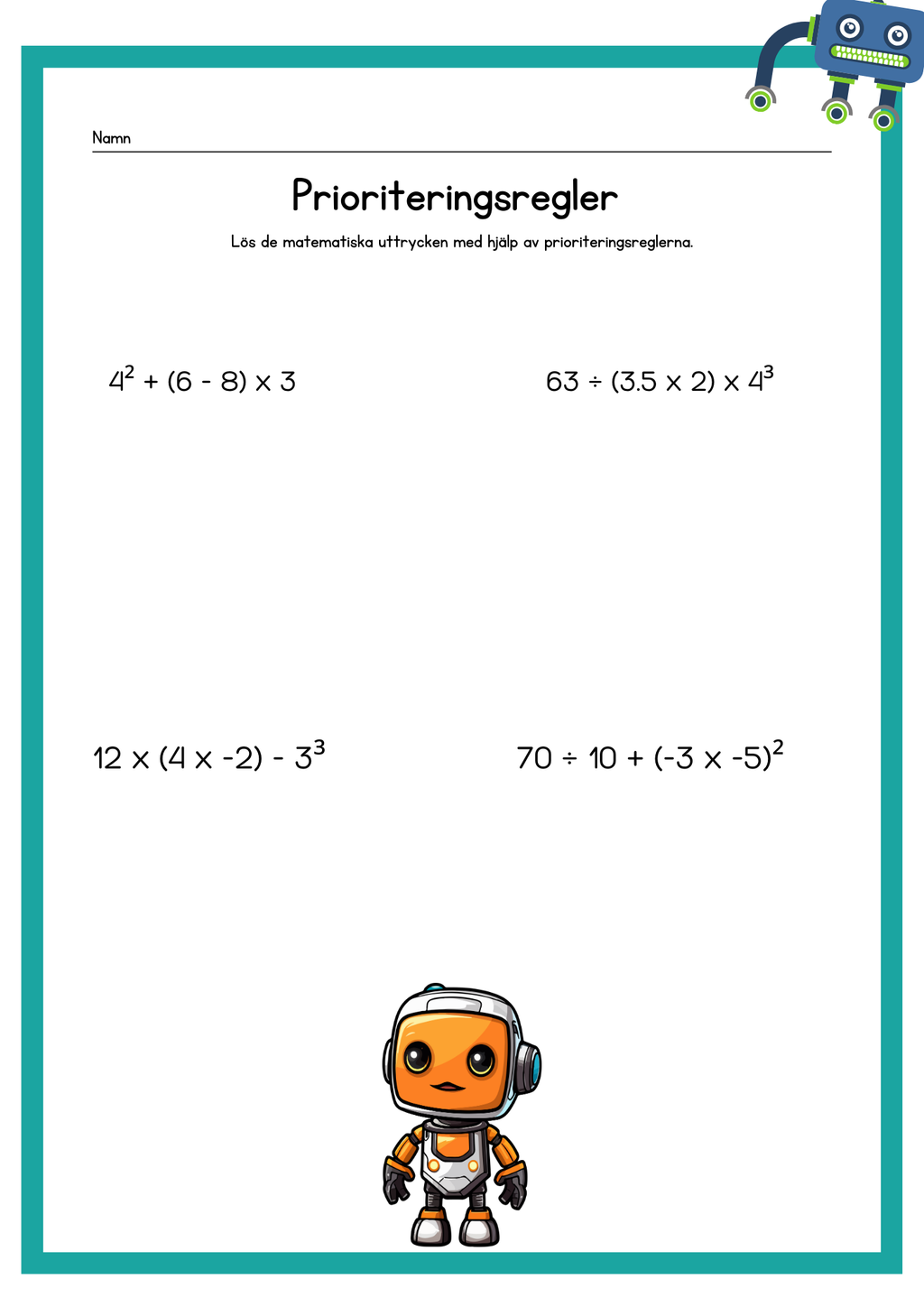 Matematiska uttryck och prioriteringsregler - Årskurs 6 - 9