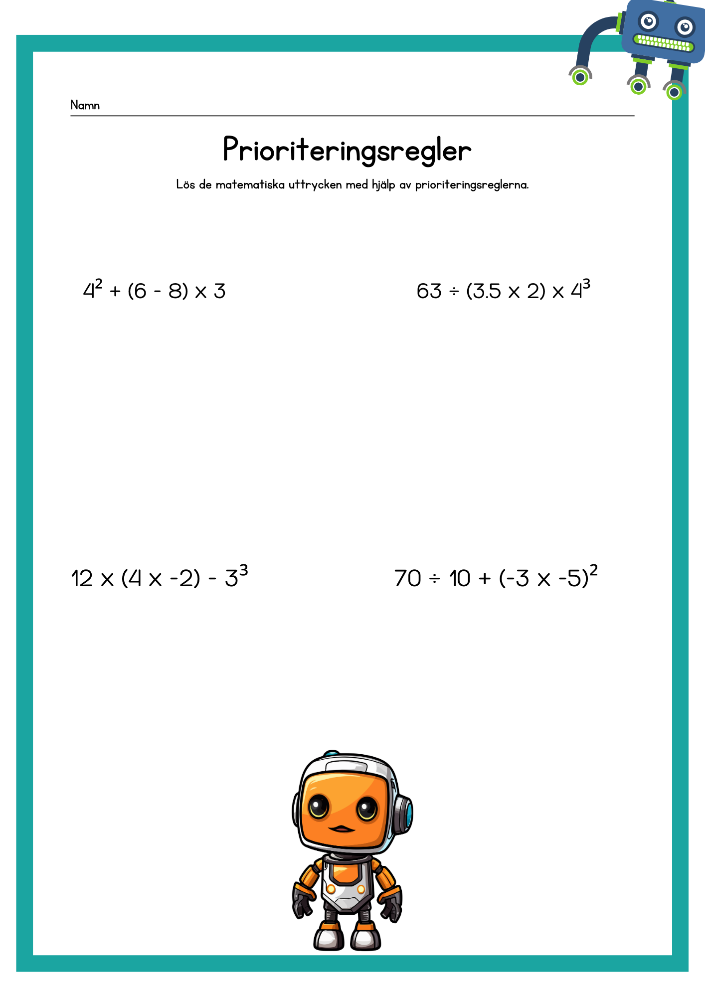 Matematiska uttryck och prioriteringsregler - Årskurs 6 - 9