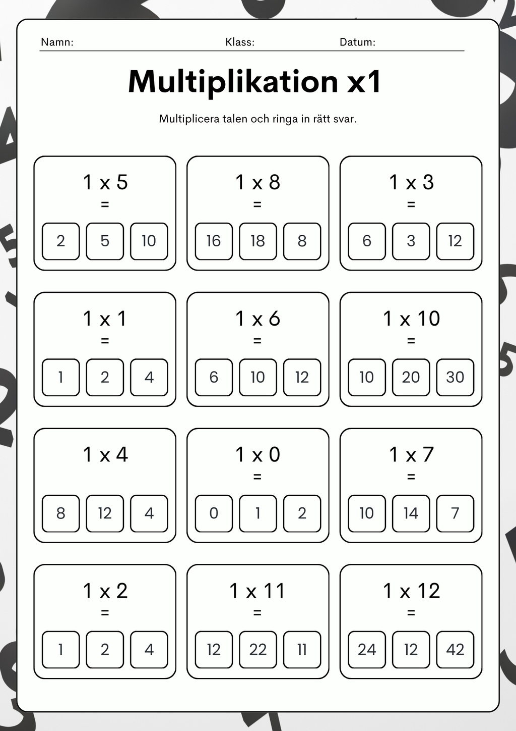 Multiplikationsövningar 1 - 9