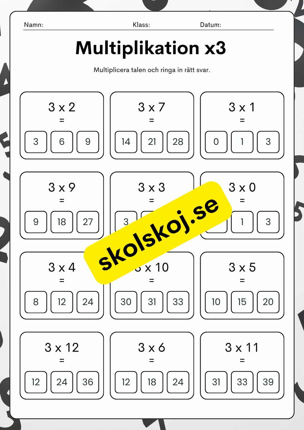 Multiplikationsövningar 1 - 9
