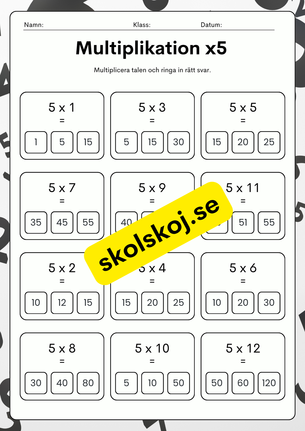 Multiplikationsövningar 1 - 9