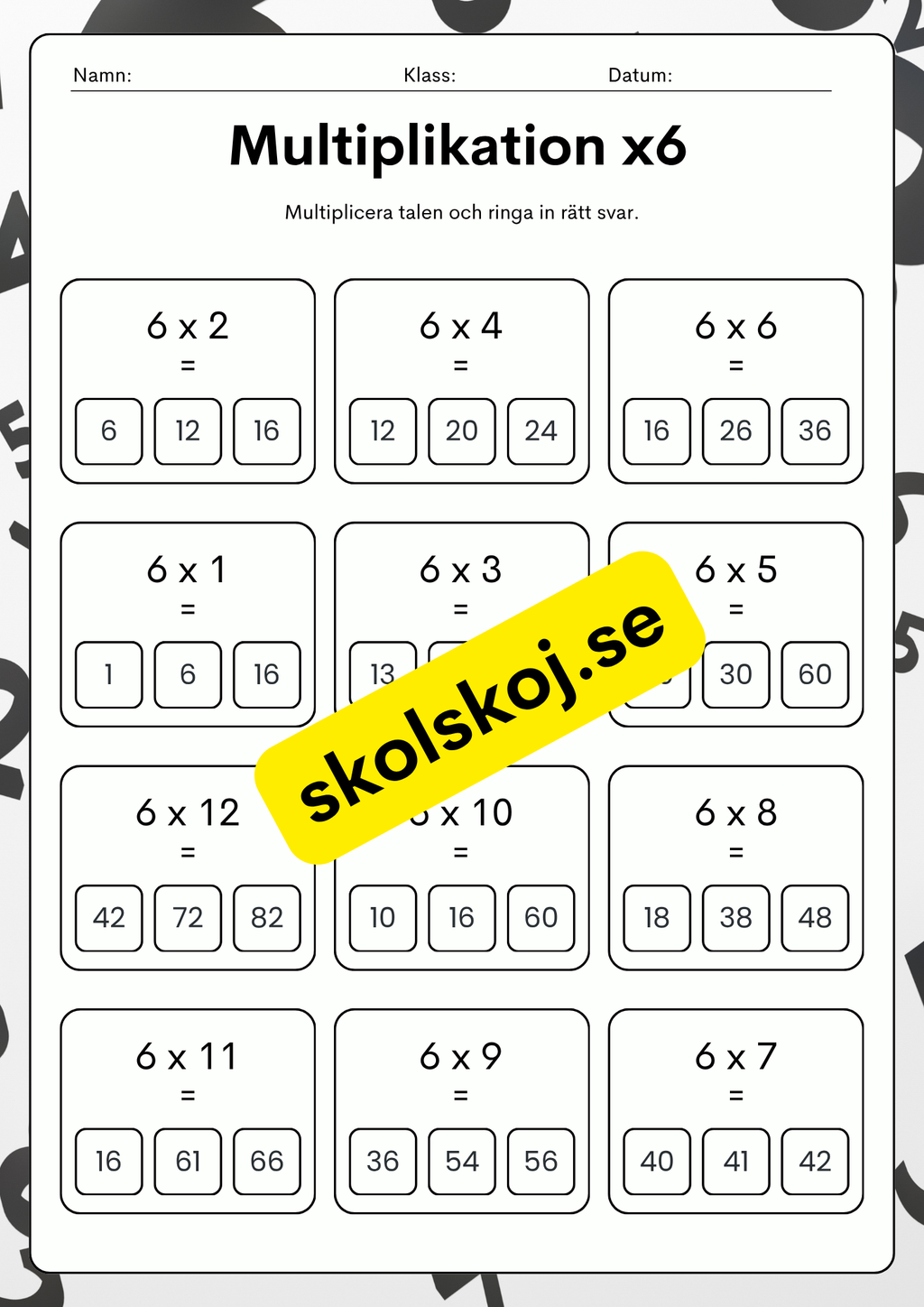 Multiplikationsövningar 1 - 9