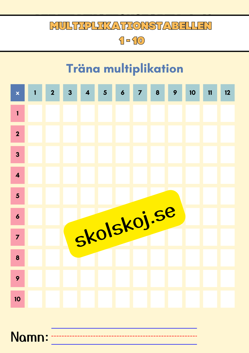 Multiplikationstabellen - Träna multiplikation 1 - 10