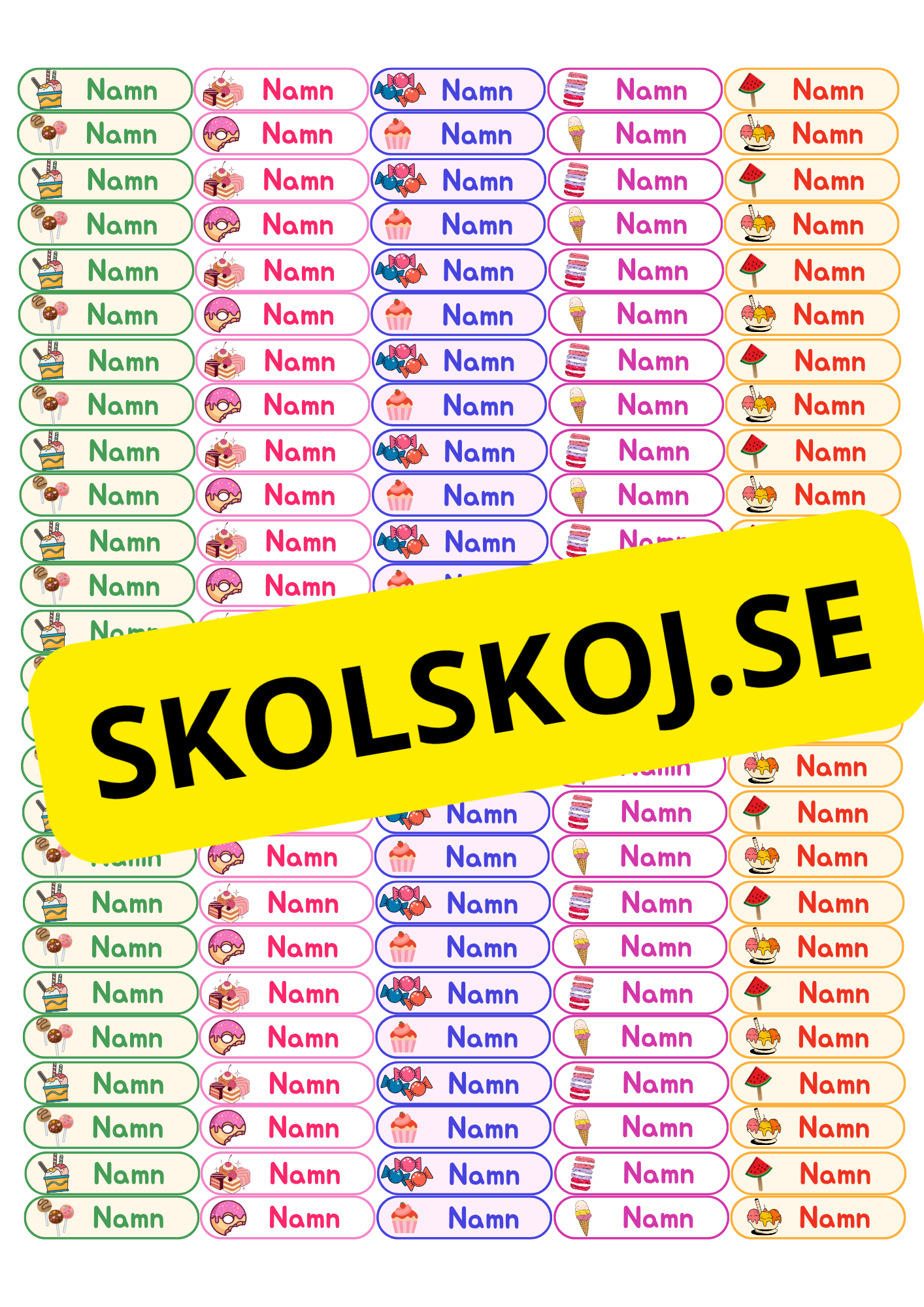 Namnetiketter - A4 - Redigerbara