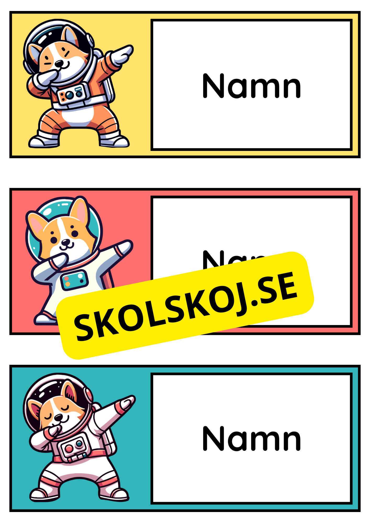 Namnlappar - Små astronauter (Redigerbara)