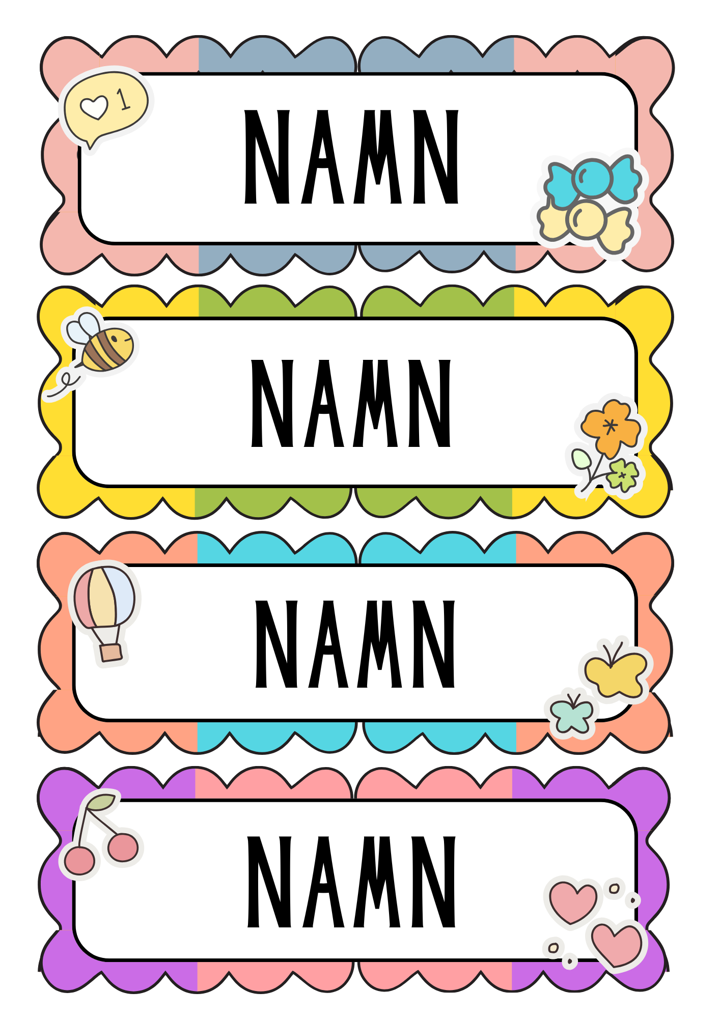 Namnlappar - Pastellfärger (Powerpoint)