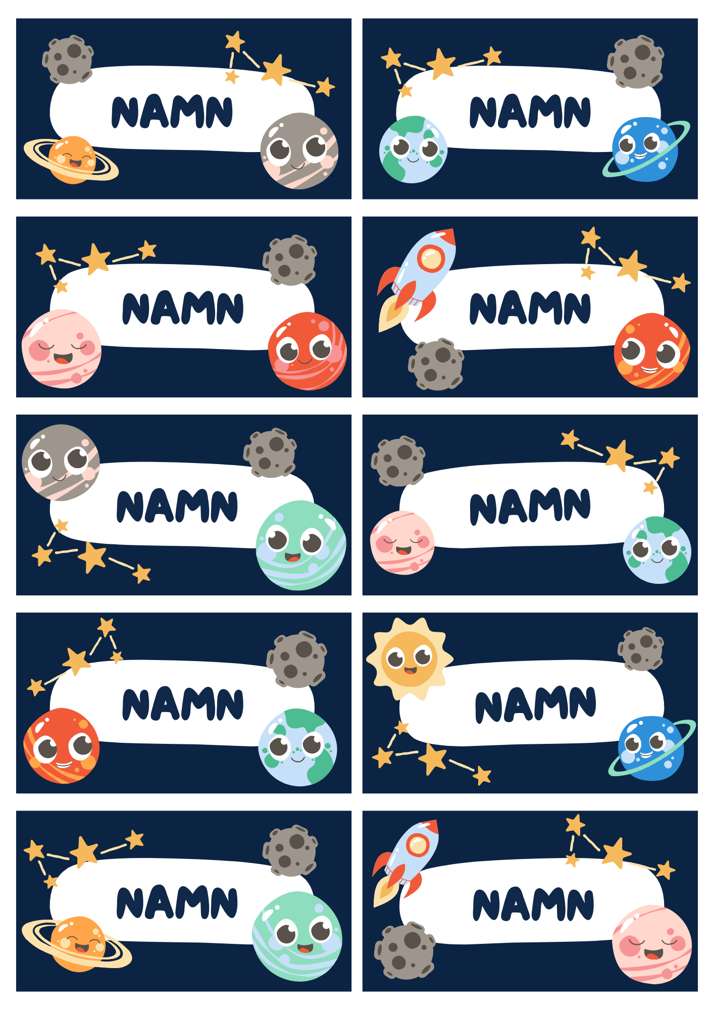 Namnlappar - Rymden - Redigerbara Powerpoint