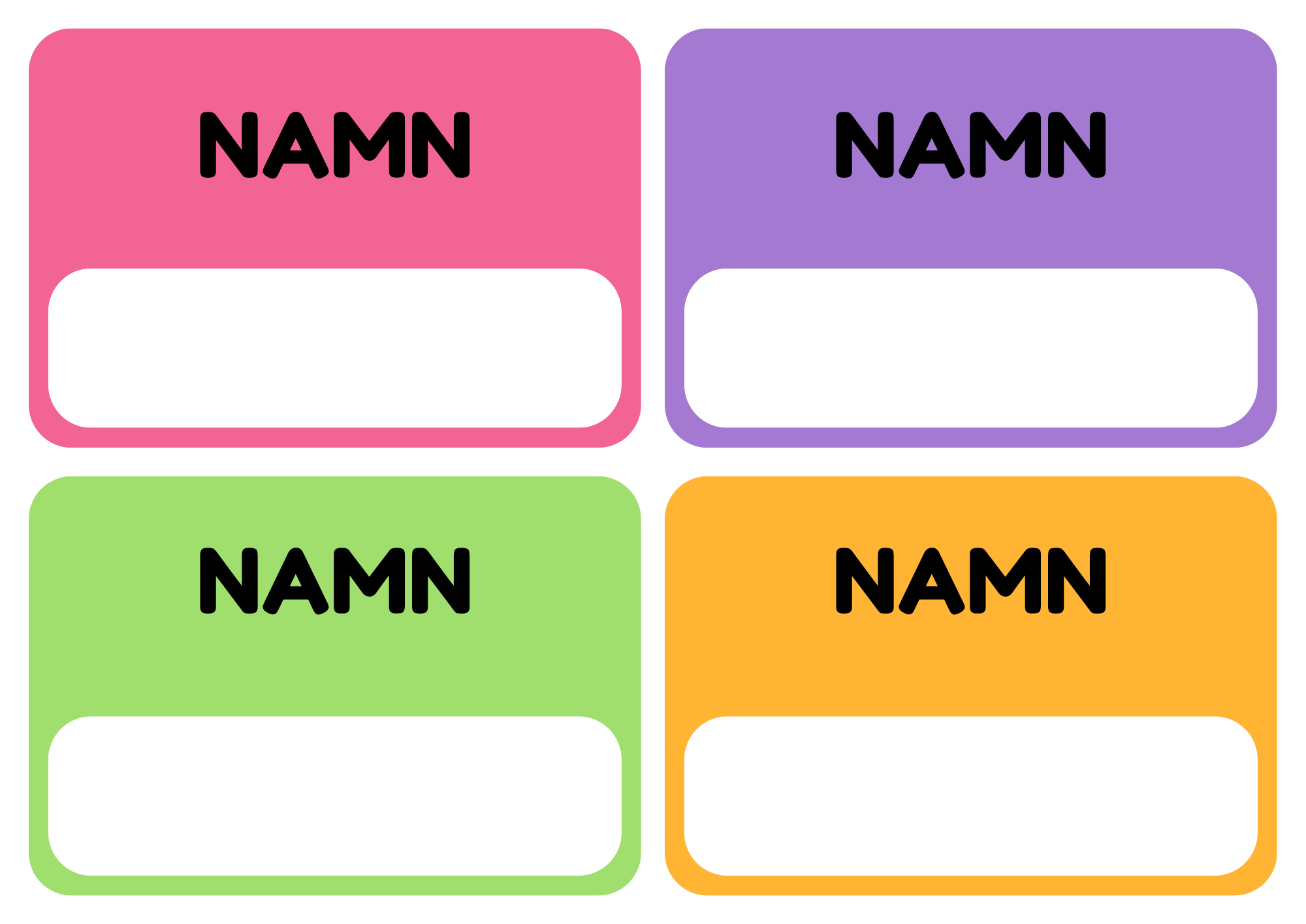 Namnskyltar - Redigerbara Powerpoint - A5 storlek