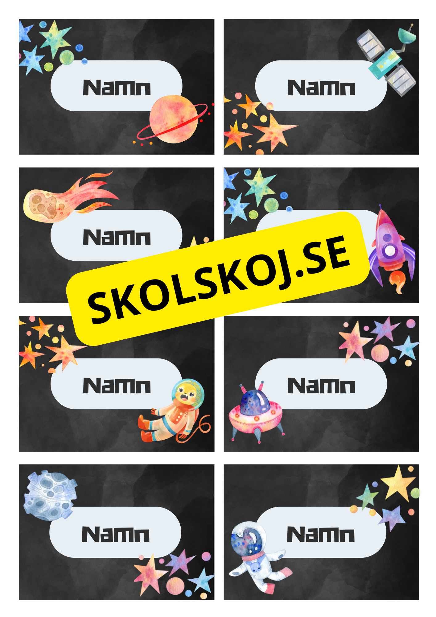 Redigerbara namnskyltar - Rymden - Powerpoint