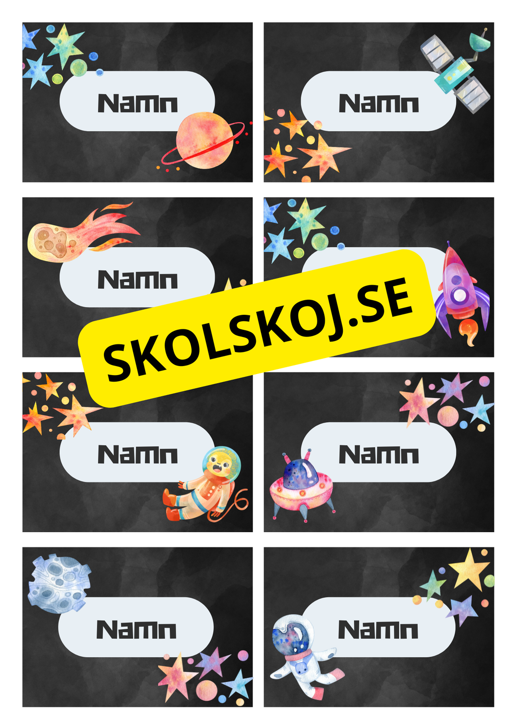 Redigerbara namnskyltar - Rymden - Powerpoint