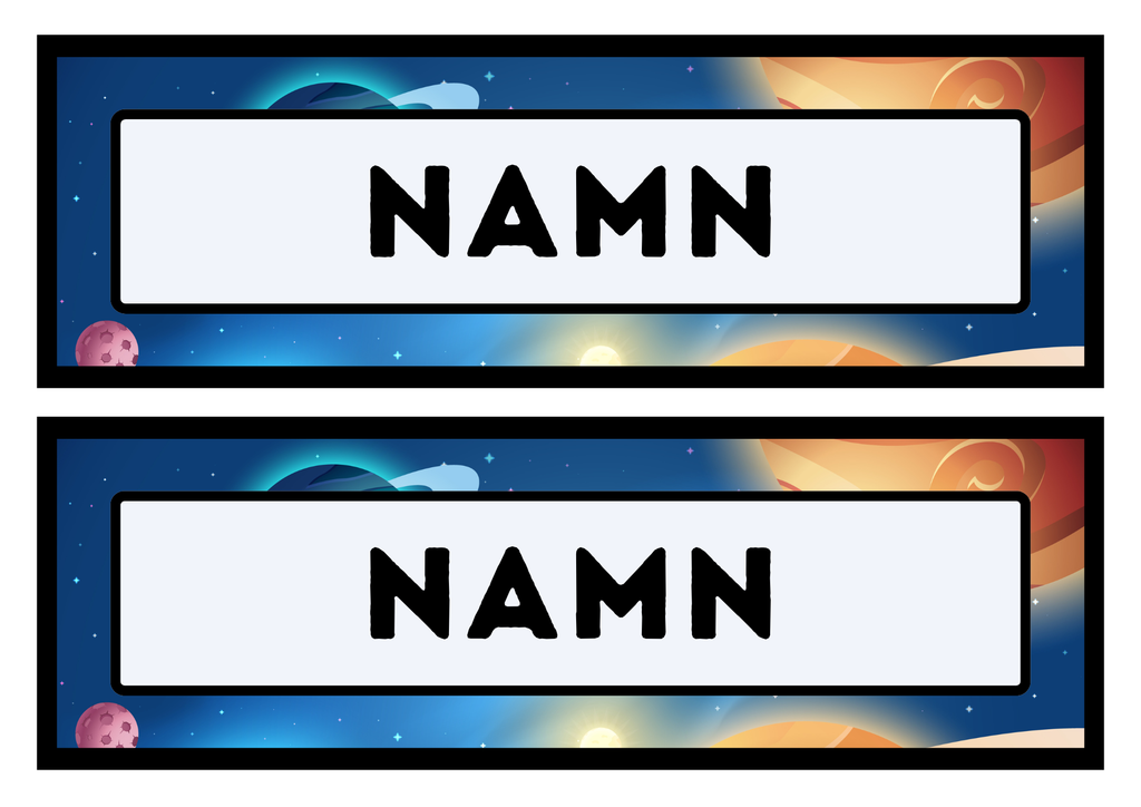 Namnskyltar - Rymden - Redigerbara - Powerpoint