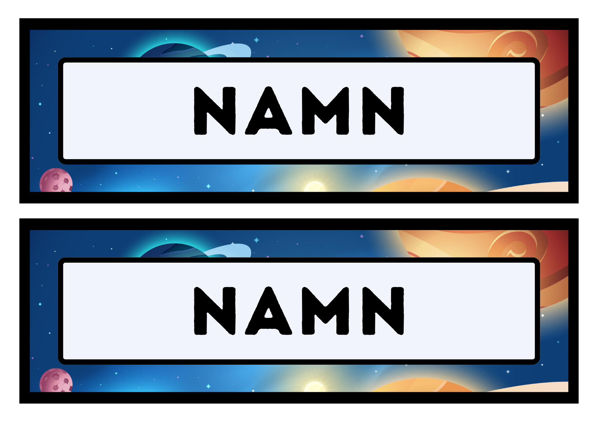Namnskyltar - Rymden - Redigerbara - Powerpoint
