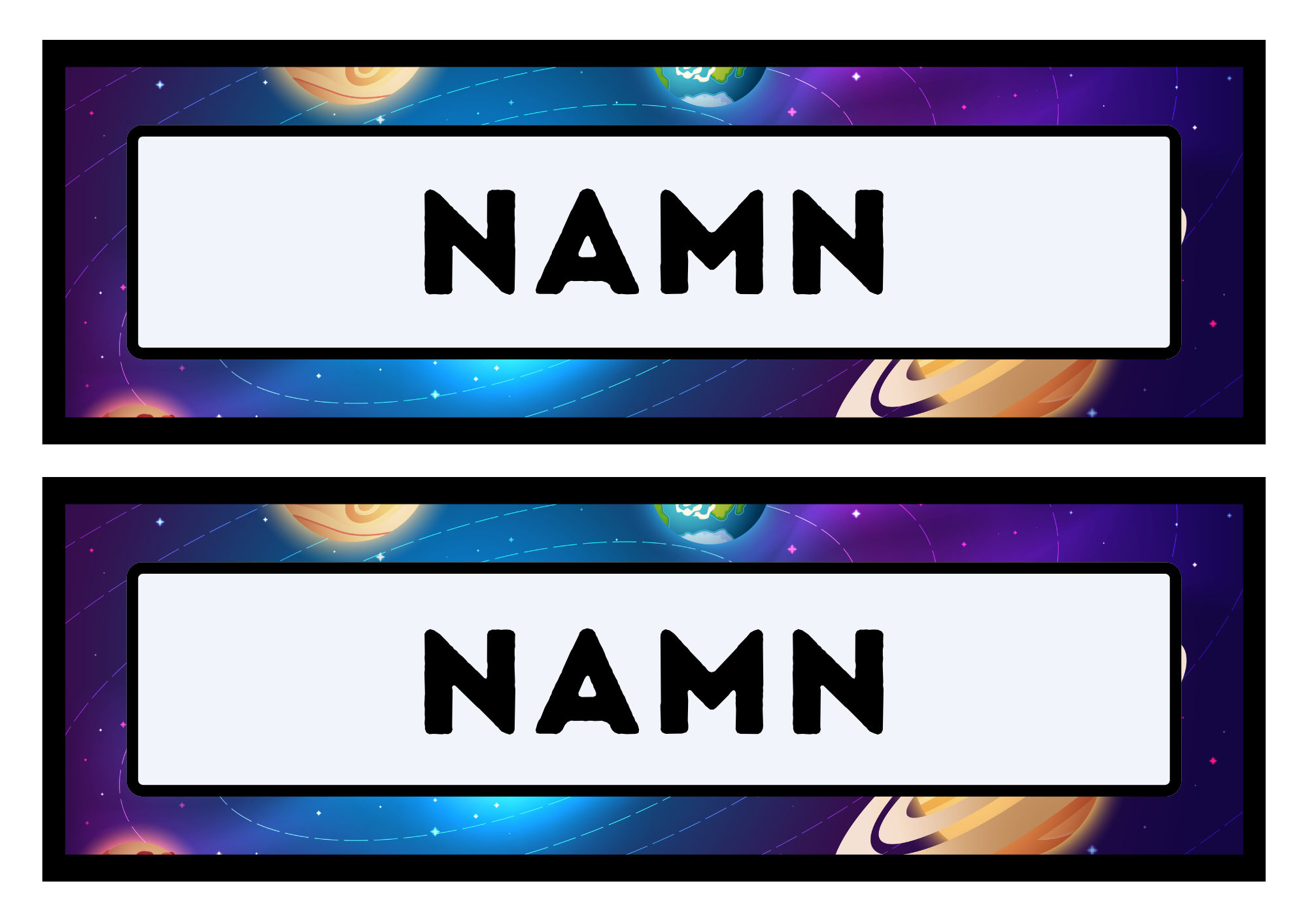 Namnskyltar - Rymden - Redigerbara - Powerpoint