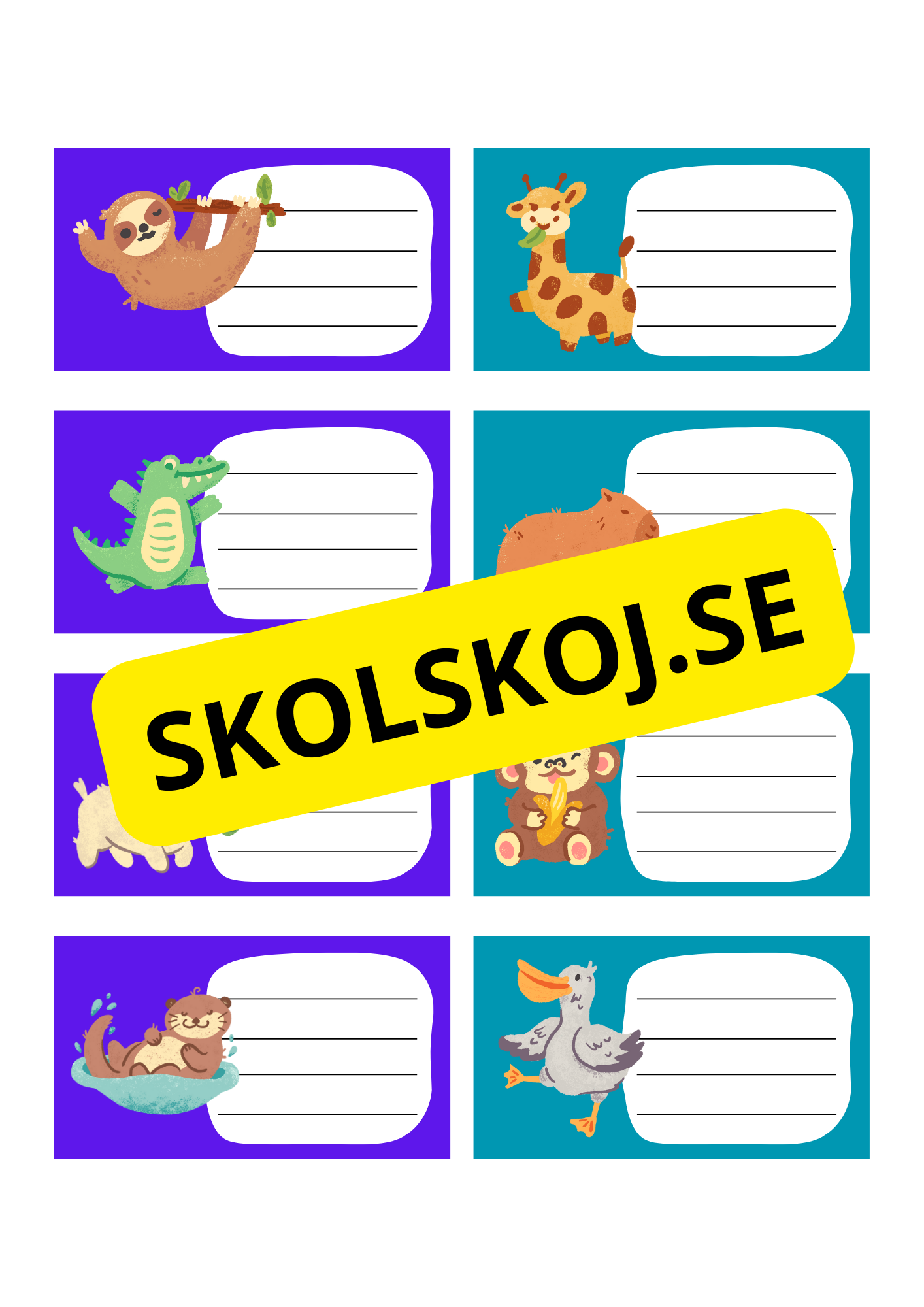 Namnskyltar - Söta djur - Redigerbara - Powerpoint