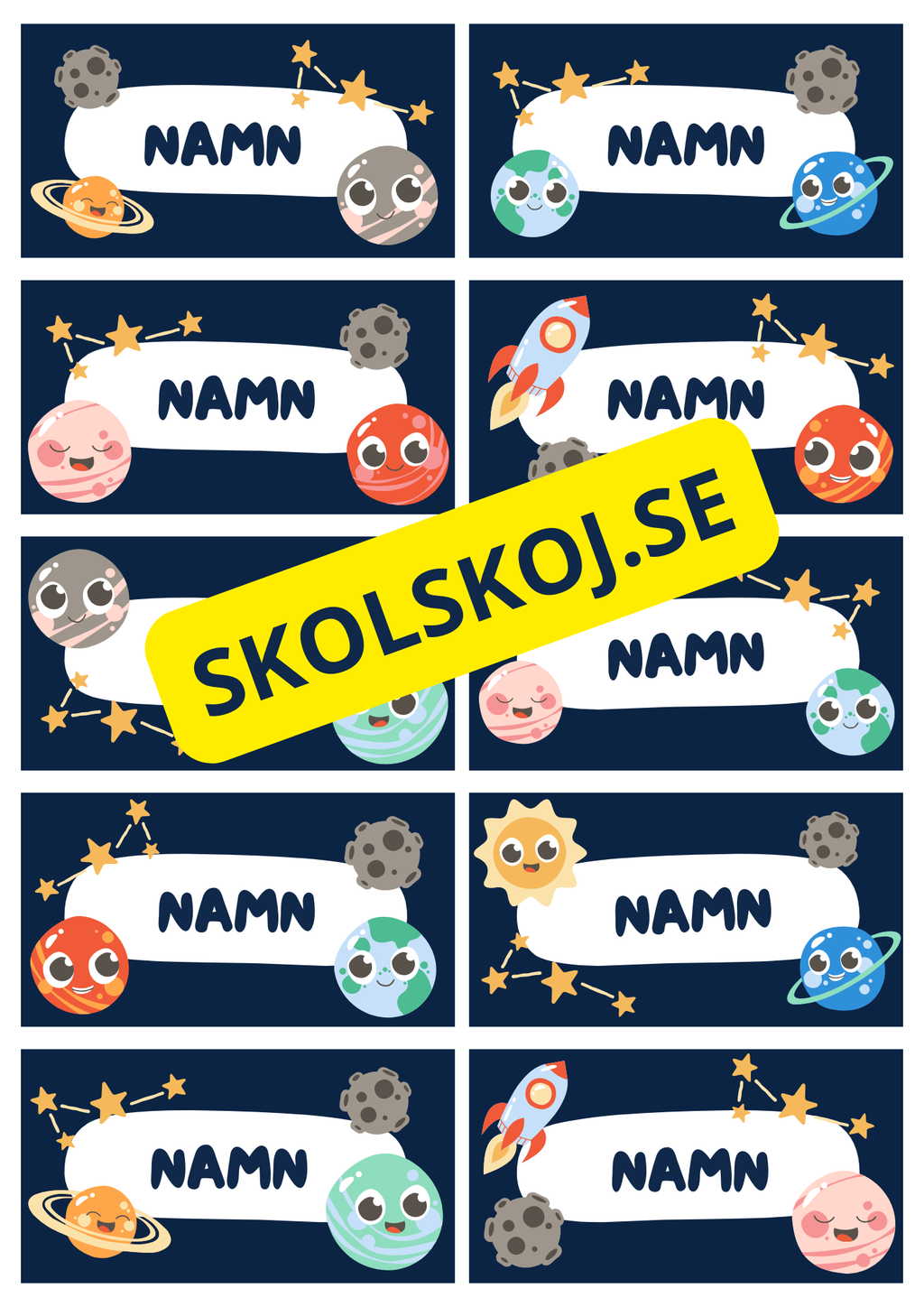 Namnskyltar 2025 rymden (redigerbara)