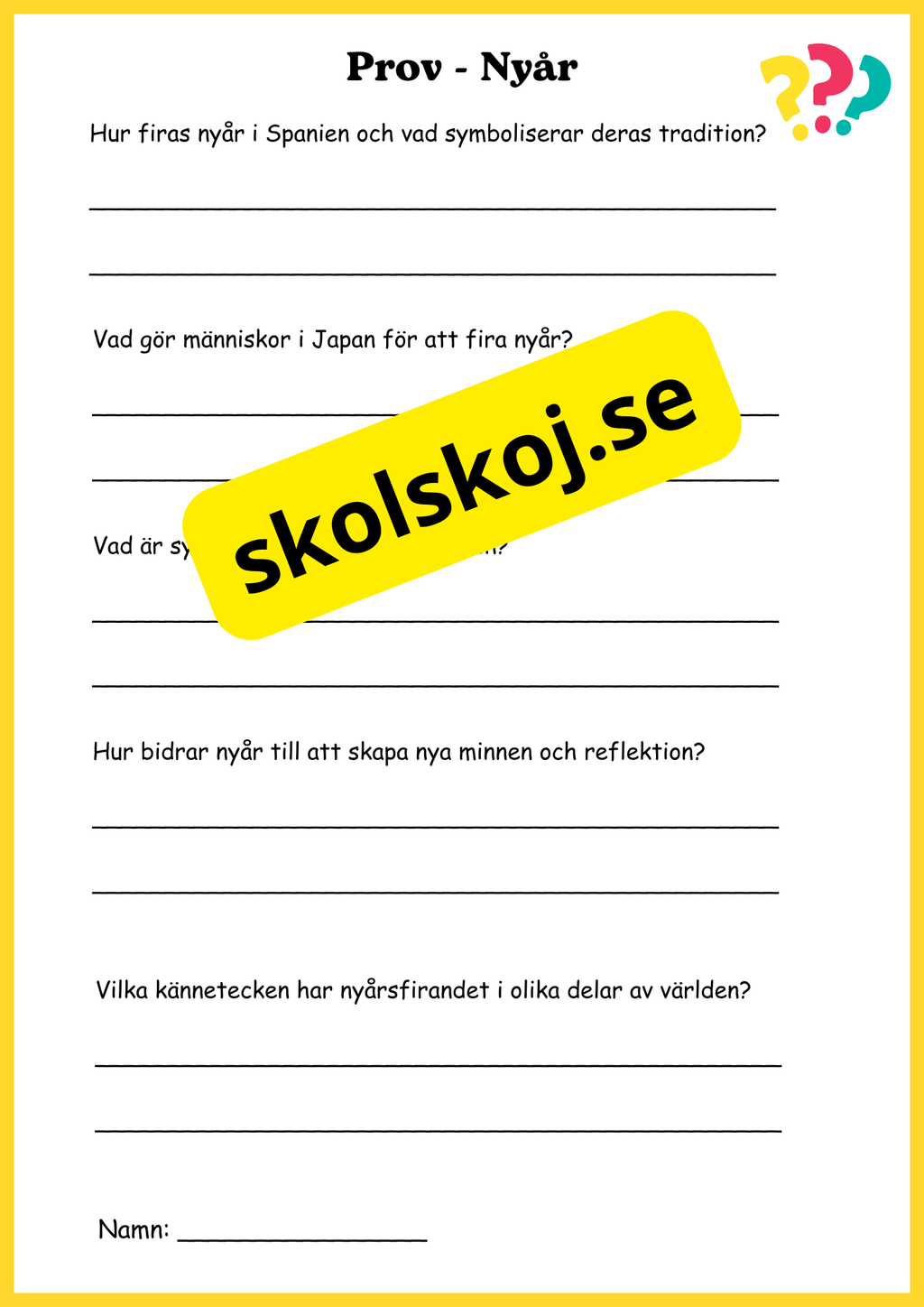 Nyår traditioner och nystart - Fsk - Åk 3 + Prov