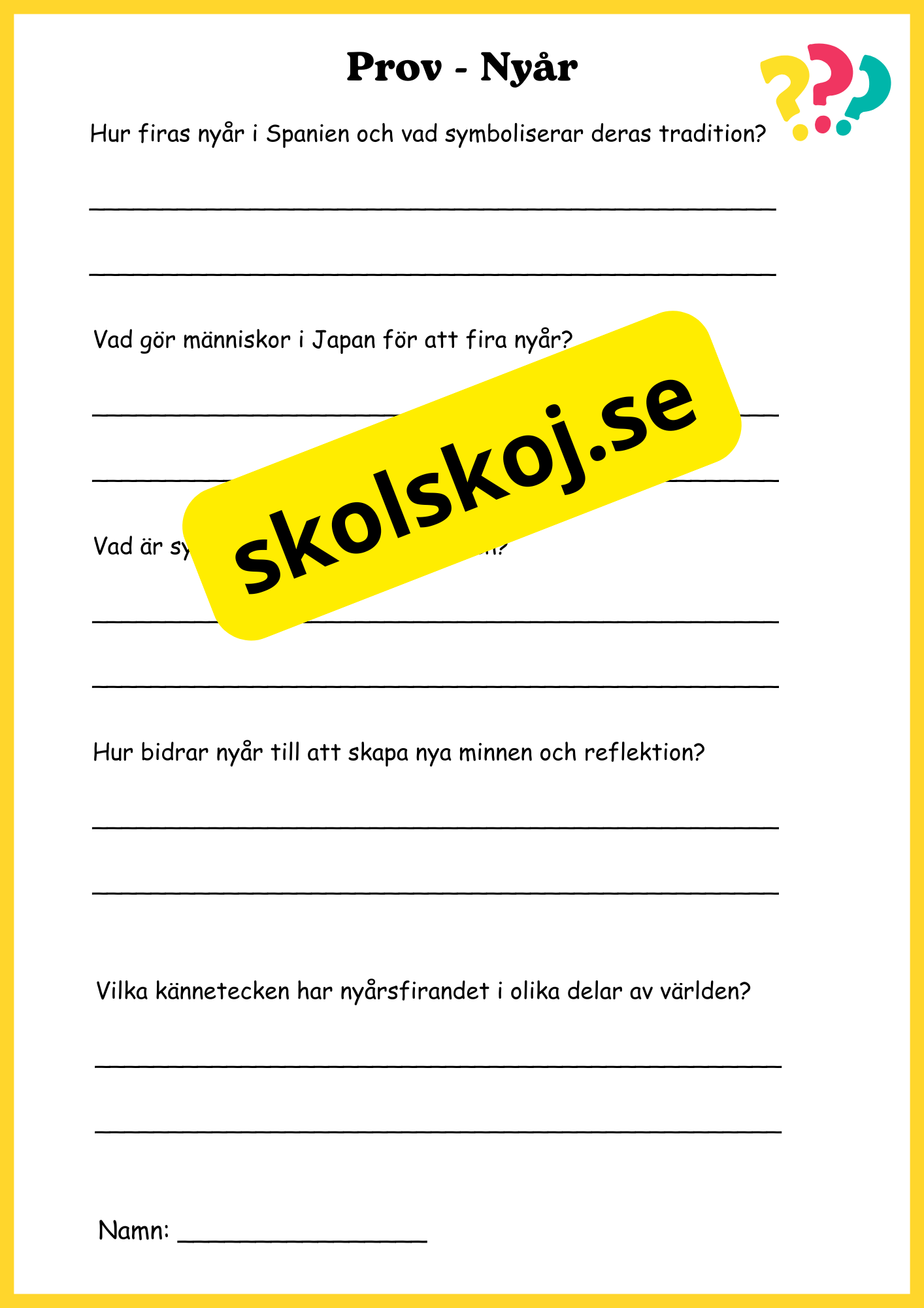 Nyår traditioner och nystart - Fsk - Åk 3 + Prov
