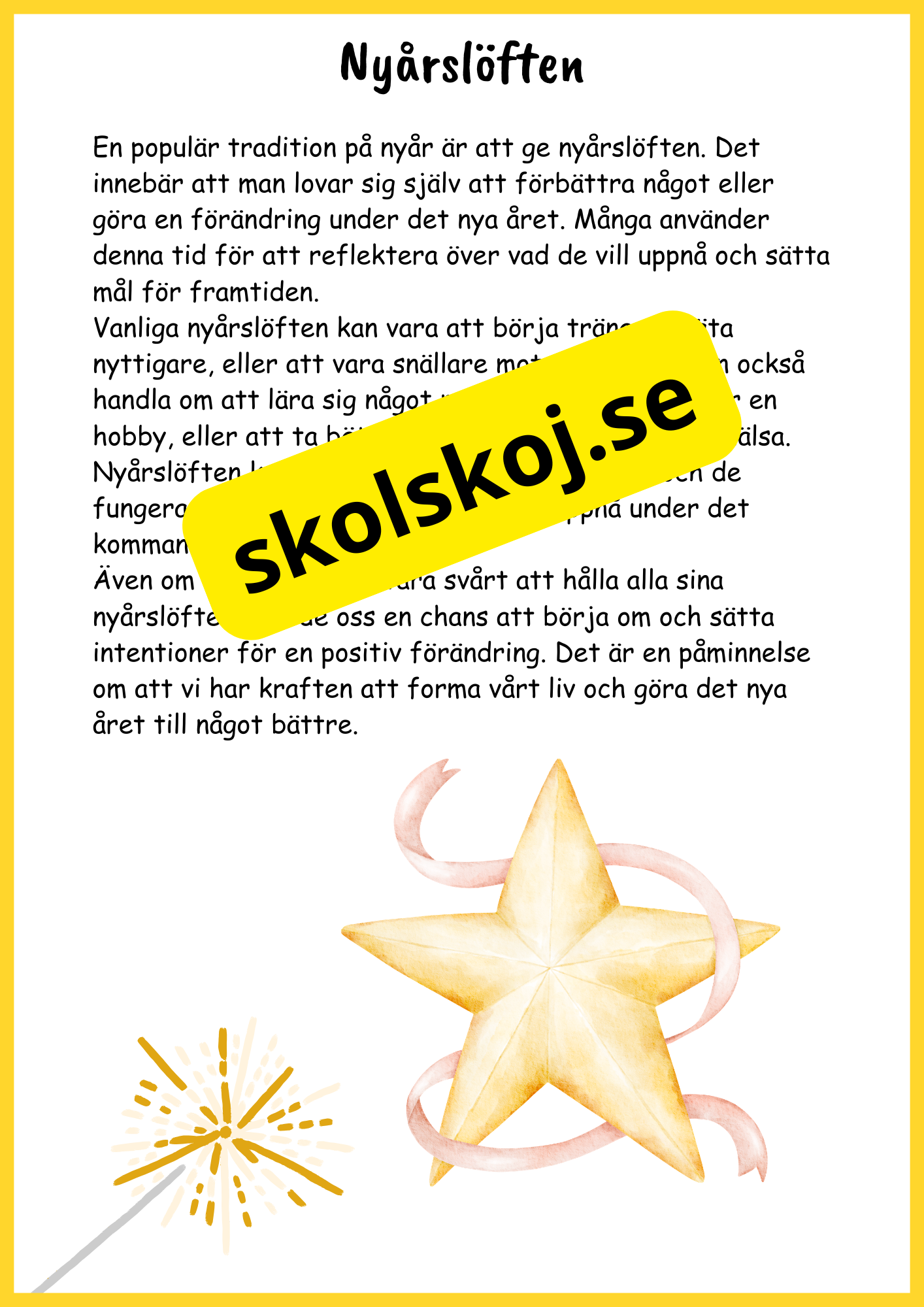 Nyår traditioner och nystart - Fsk - Åk 3 + Prov