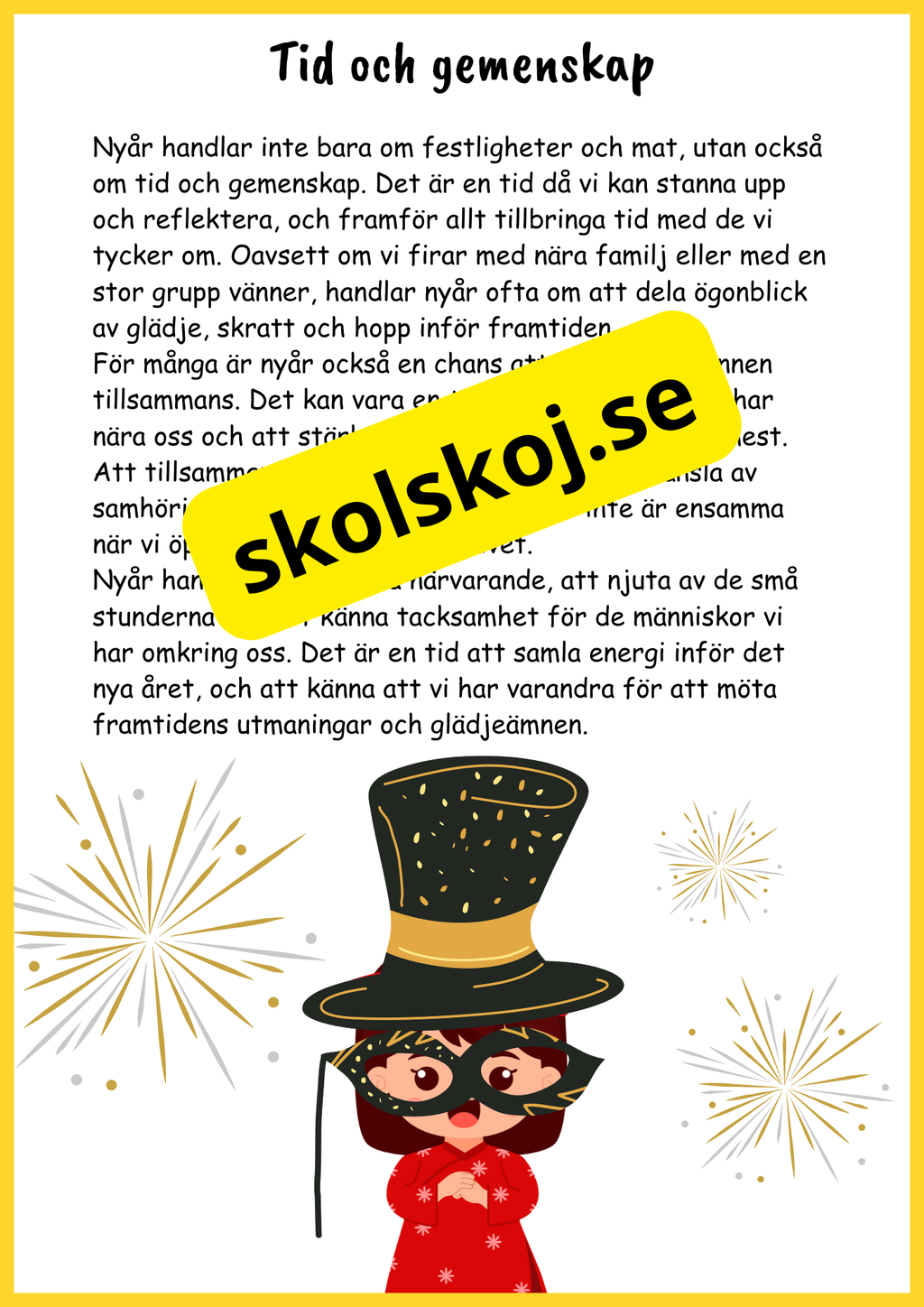 Nyår traditioner och nystart - Fsk - Åk 3 + Prov