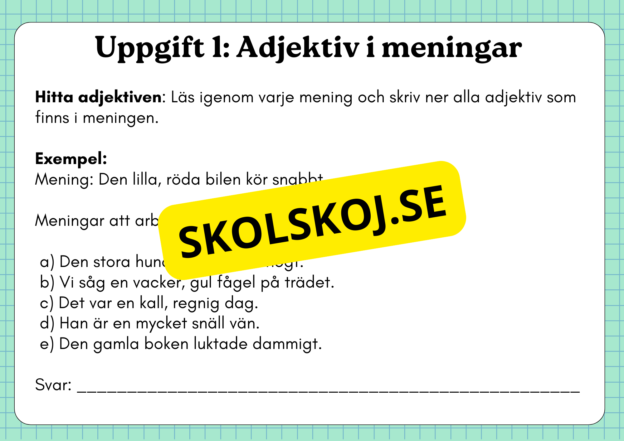 Ordklass Adjektiv - Häfte - Årskurs 4 - 6