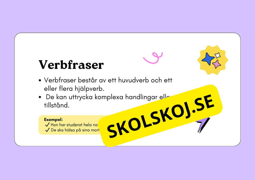 Ordklass Verb - Häfte - Årskurs 4 - 6 + uppgifter