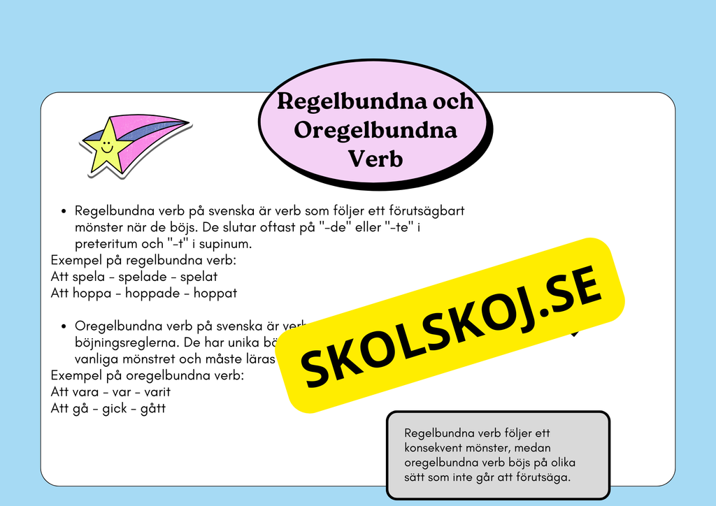 Ordklass Verb - Häfte - Årskurs 4 - 6 + uppgifter