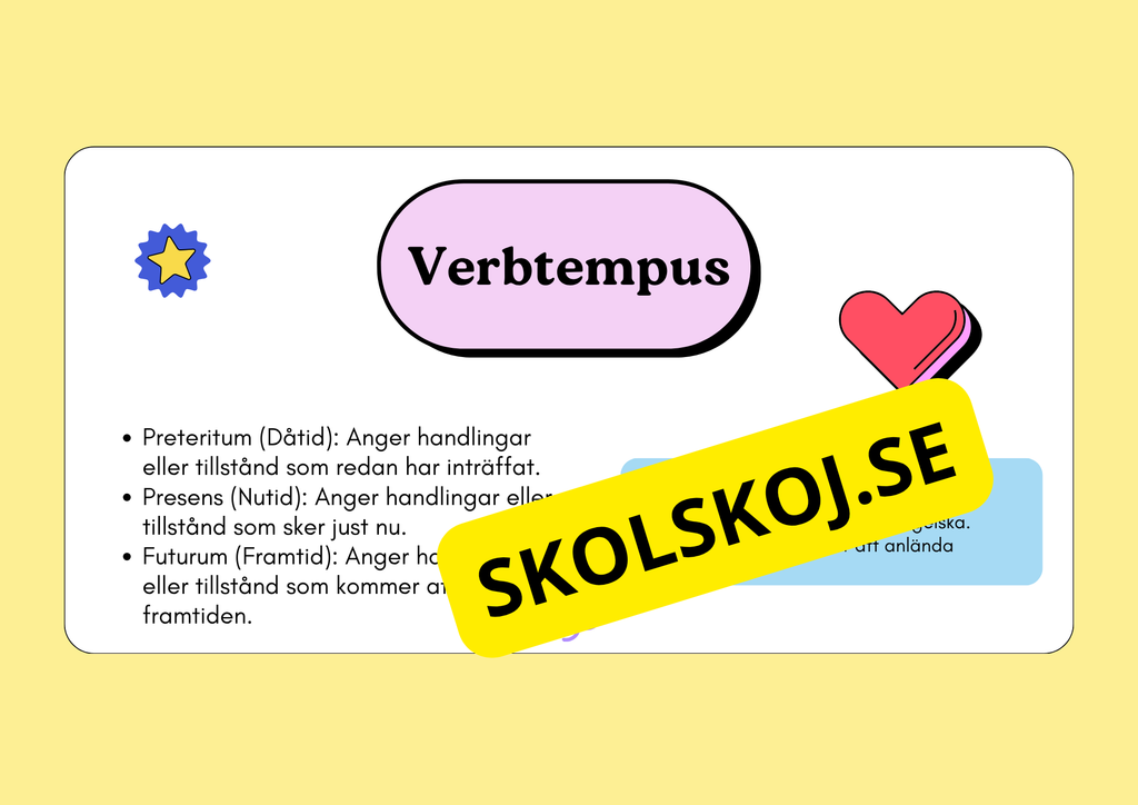 Ordklass Verb - Häfte - Årskurs 4 - 6 + uppgifter