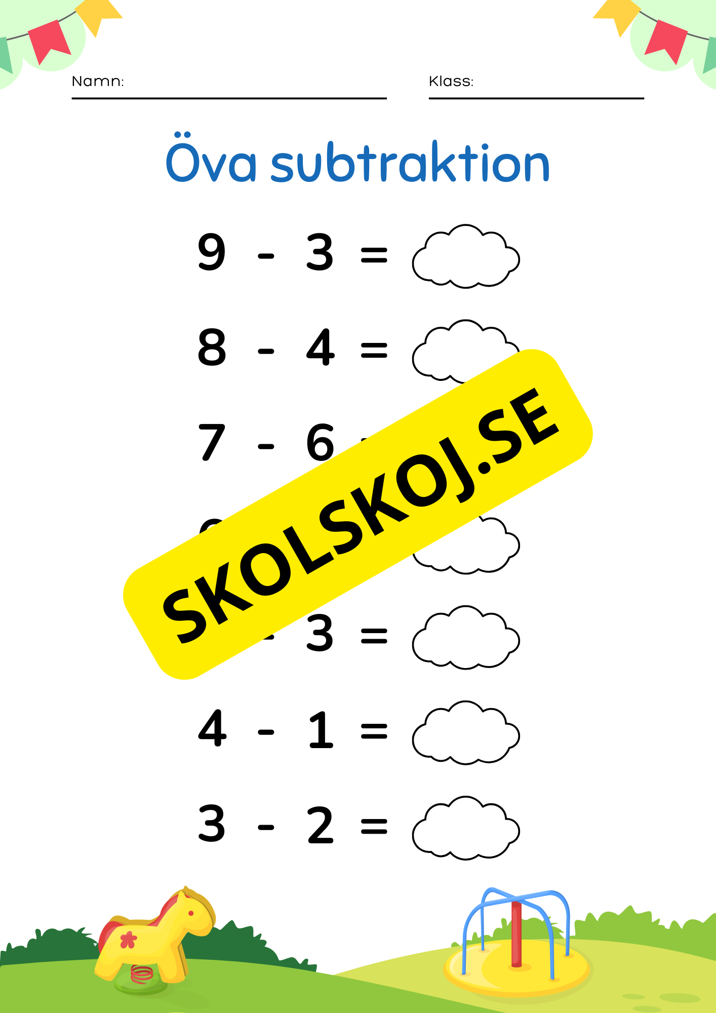 Öva på subtraktion - 0 - 10 (nivå 1)