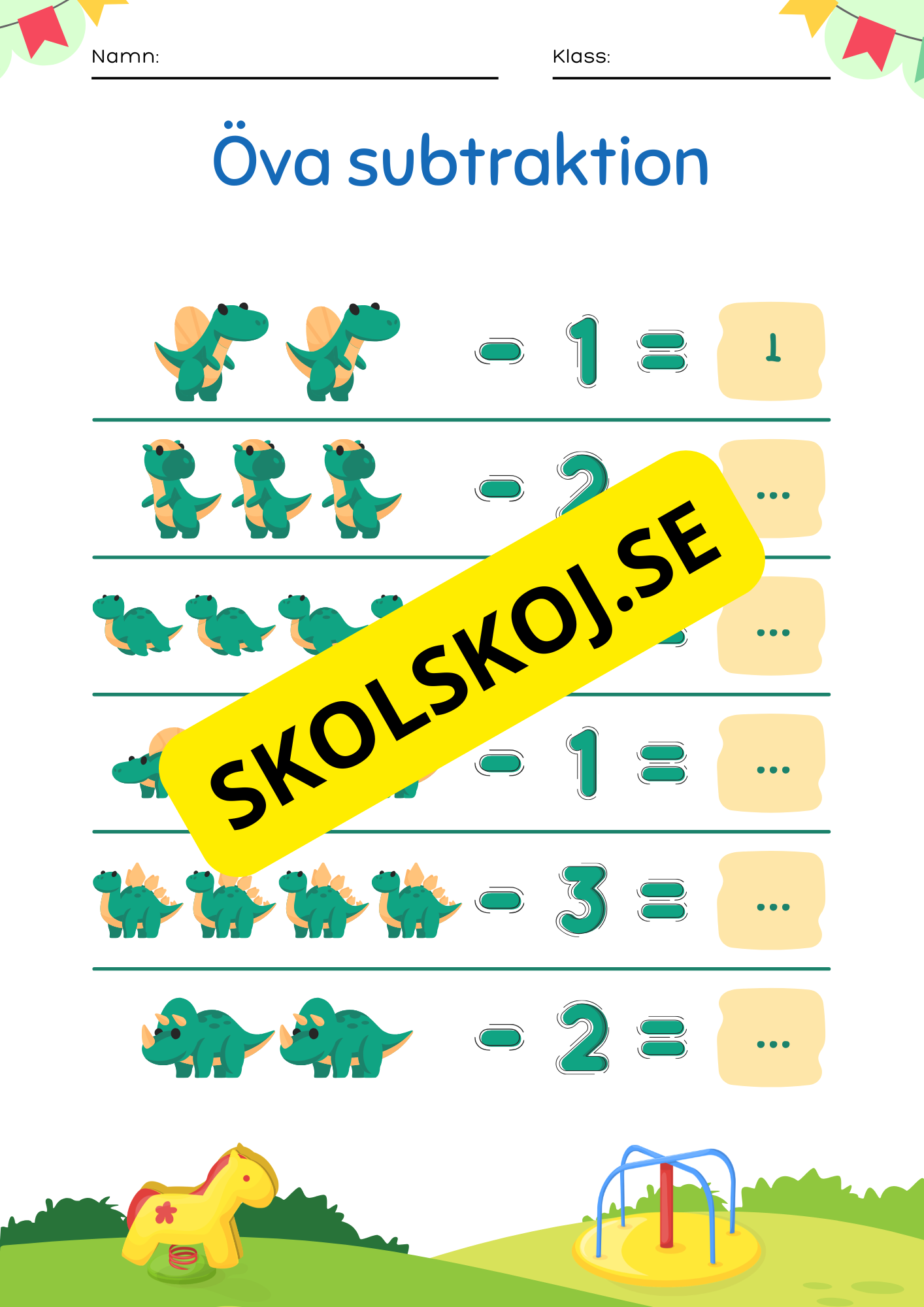 Öva på subtraktion - 0 - 10 (nivå 1)