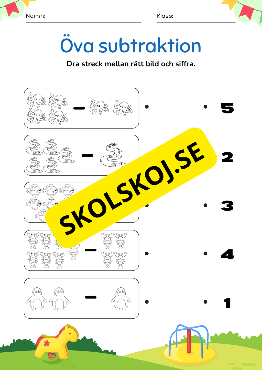 Öva på subtraktion - 0 - 10 (nivå 1)