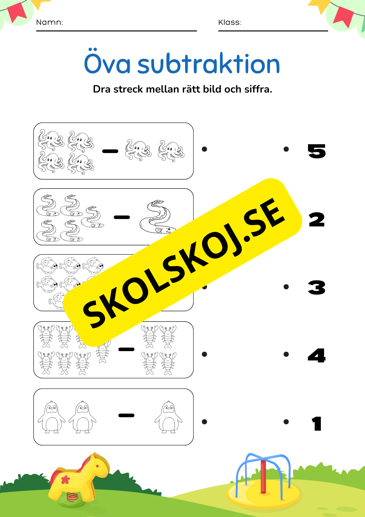 Öva på subtraktion - 0 - 10 (nivå 1)