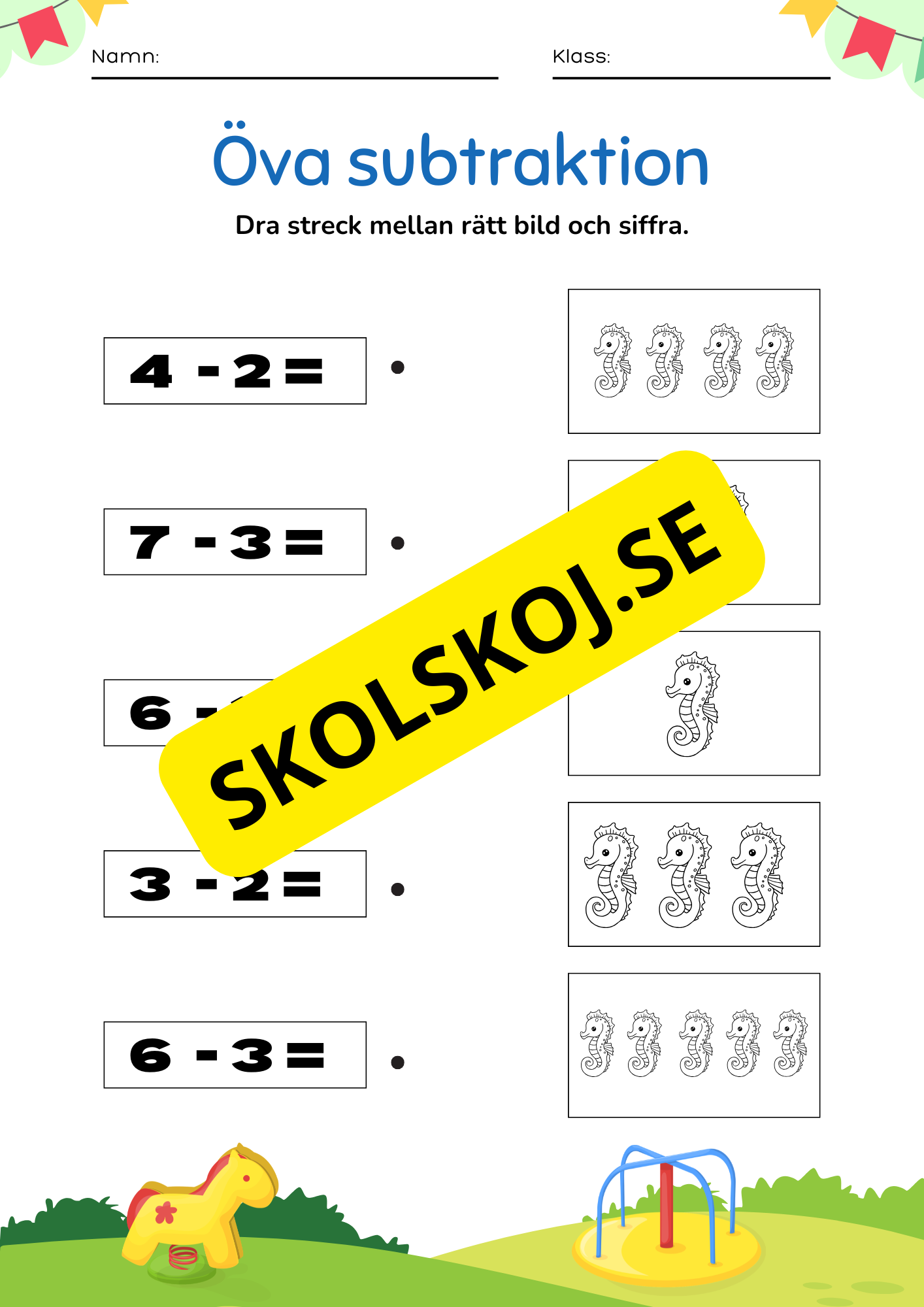 Öva på subtraktion - 0 - 10 (nivå 1)