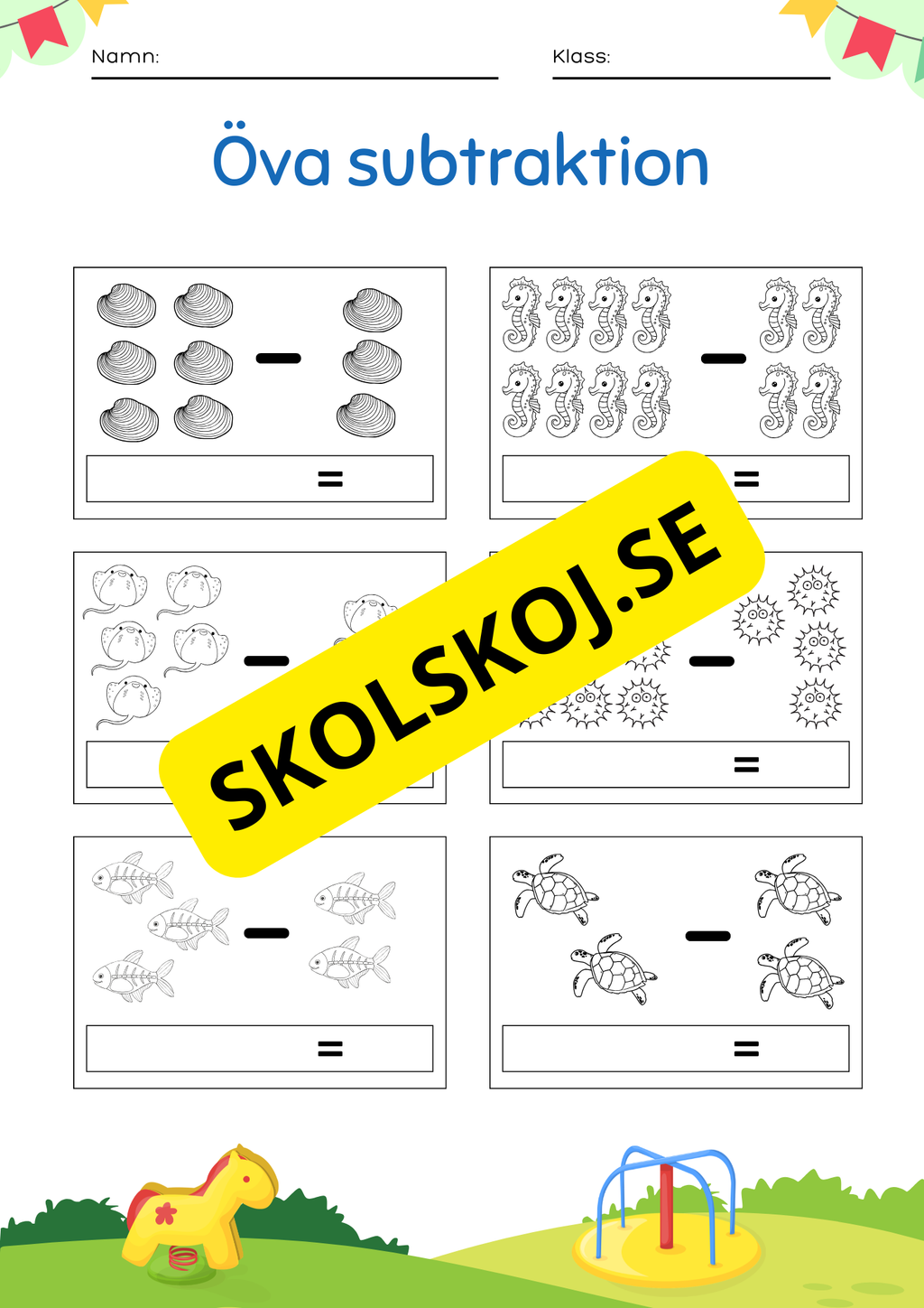 Öva på subtraktion - 0 - 10 (nivå 1)