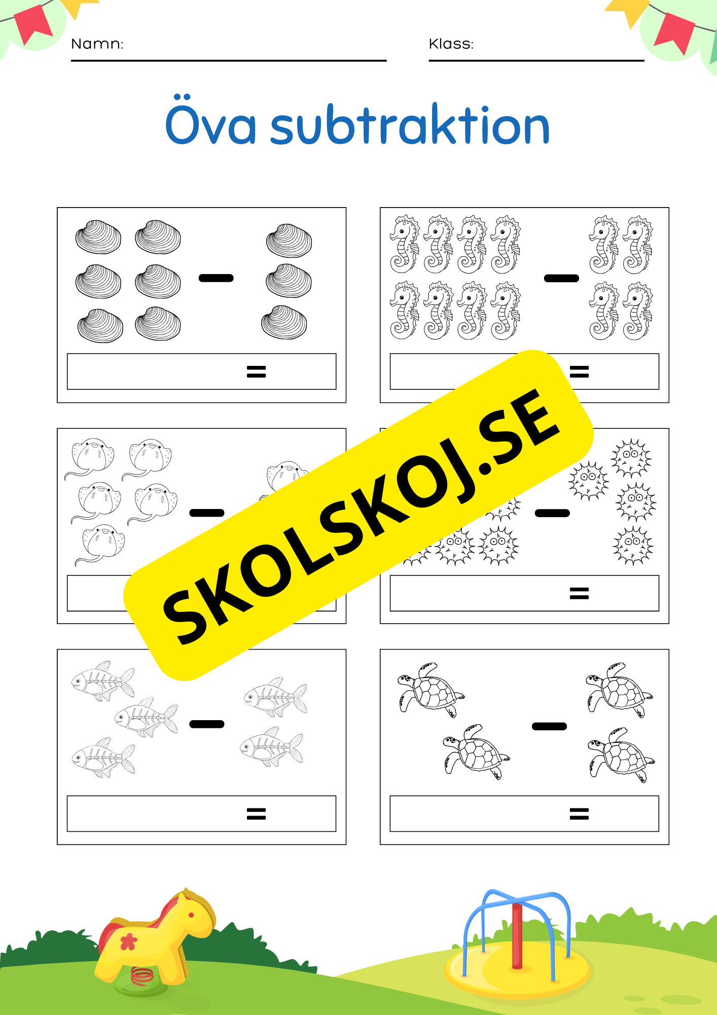 Öva på subtraktion - 0 - 10 (nivå 1)