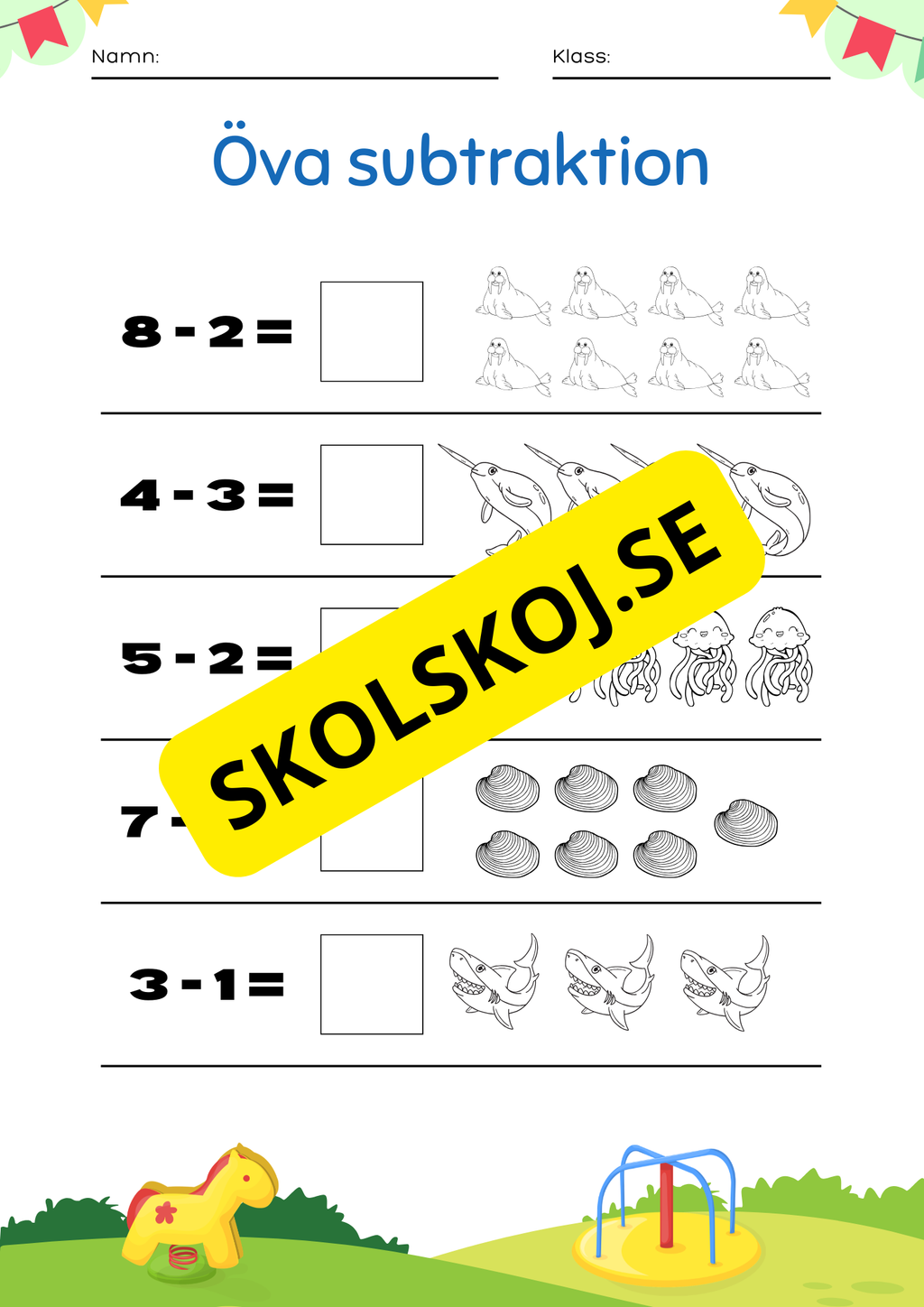 Öva på subtraktion - 0 - 10 (nivå 1)