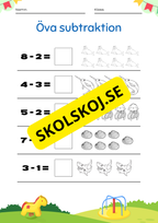 Öva på subtraktion - 0 - 10 (nivå 1)