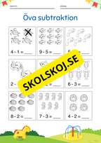 Öva på subtraktion - 0 - 10 (nivå 1)