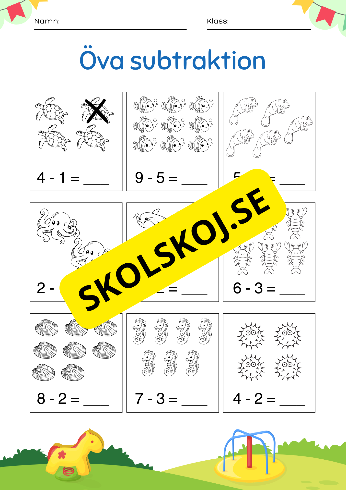 Öva på subtraktion - 0 - 10 (nivå 1)