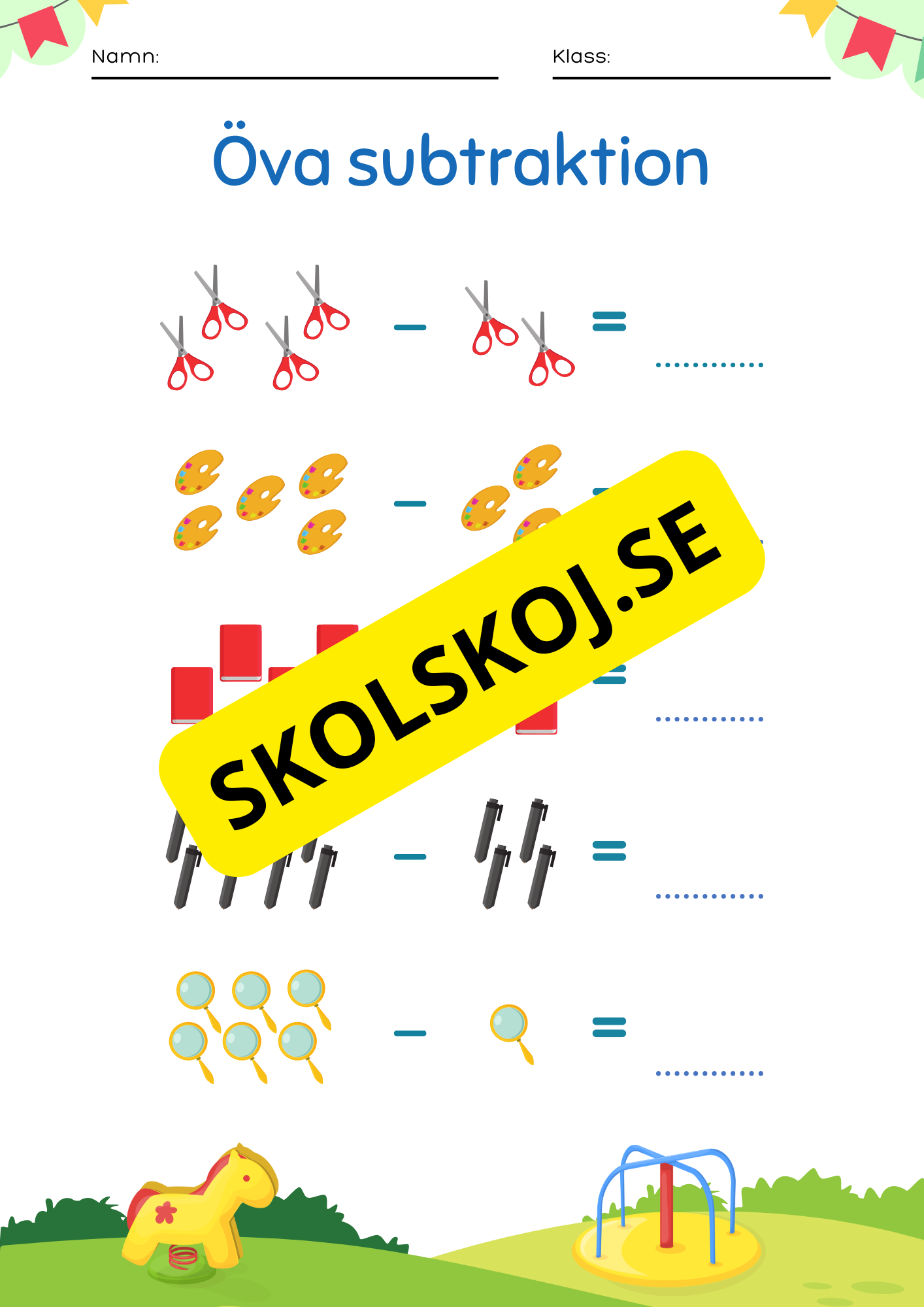 Öva på subtraktion - 0 - 10 (nivå 1)