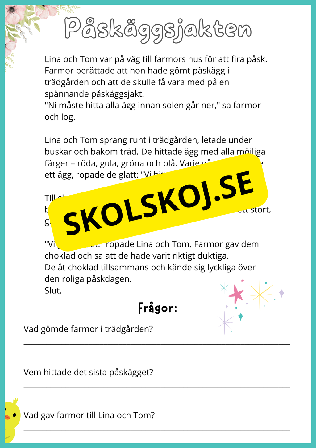 Påskberättelser - Läsförståelse - 9 berättelser - Årskurs 2 - 3