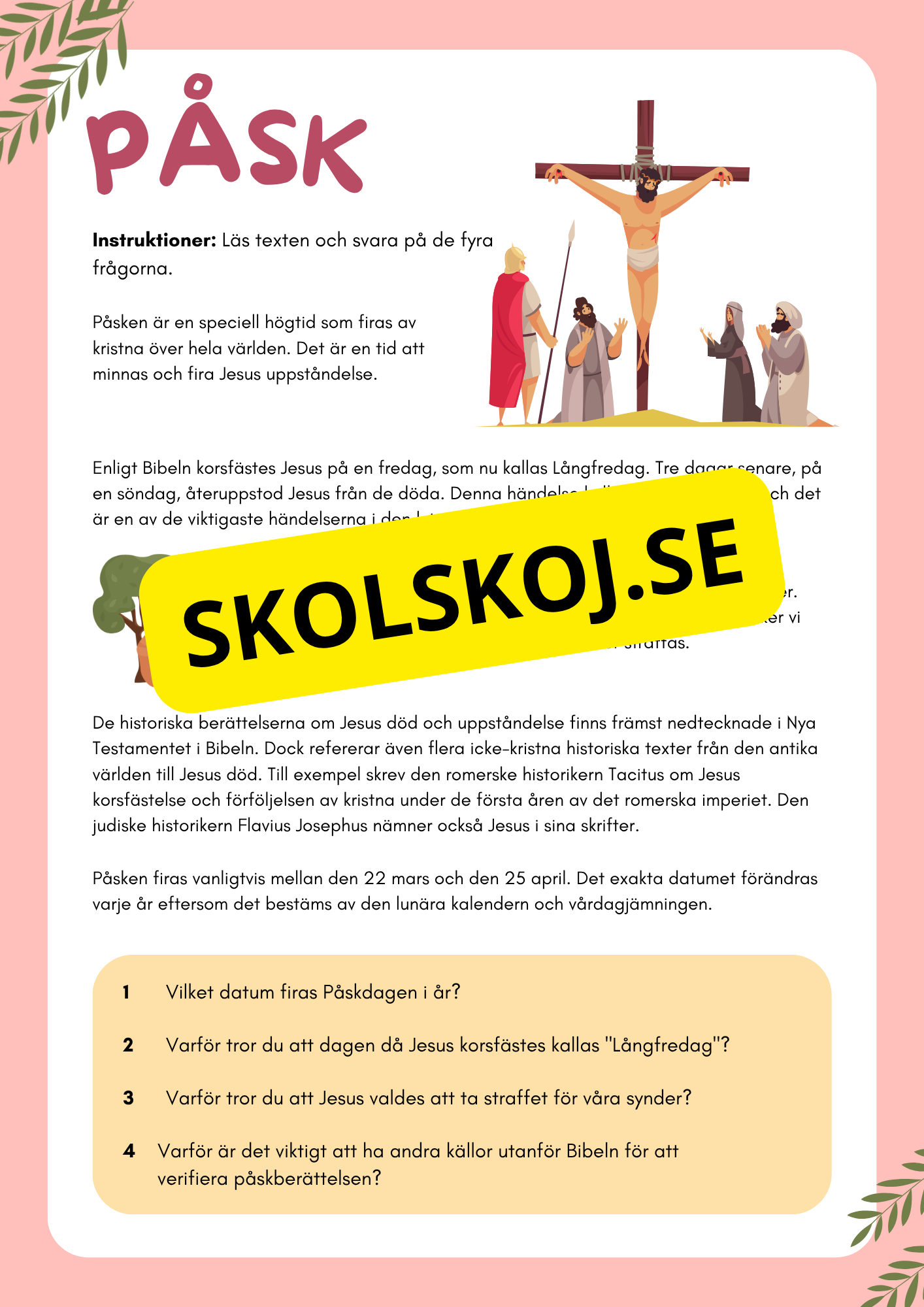 Påskens historia och betydelse - Blandade uppgifter - Åk 3 - 6
