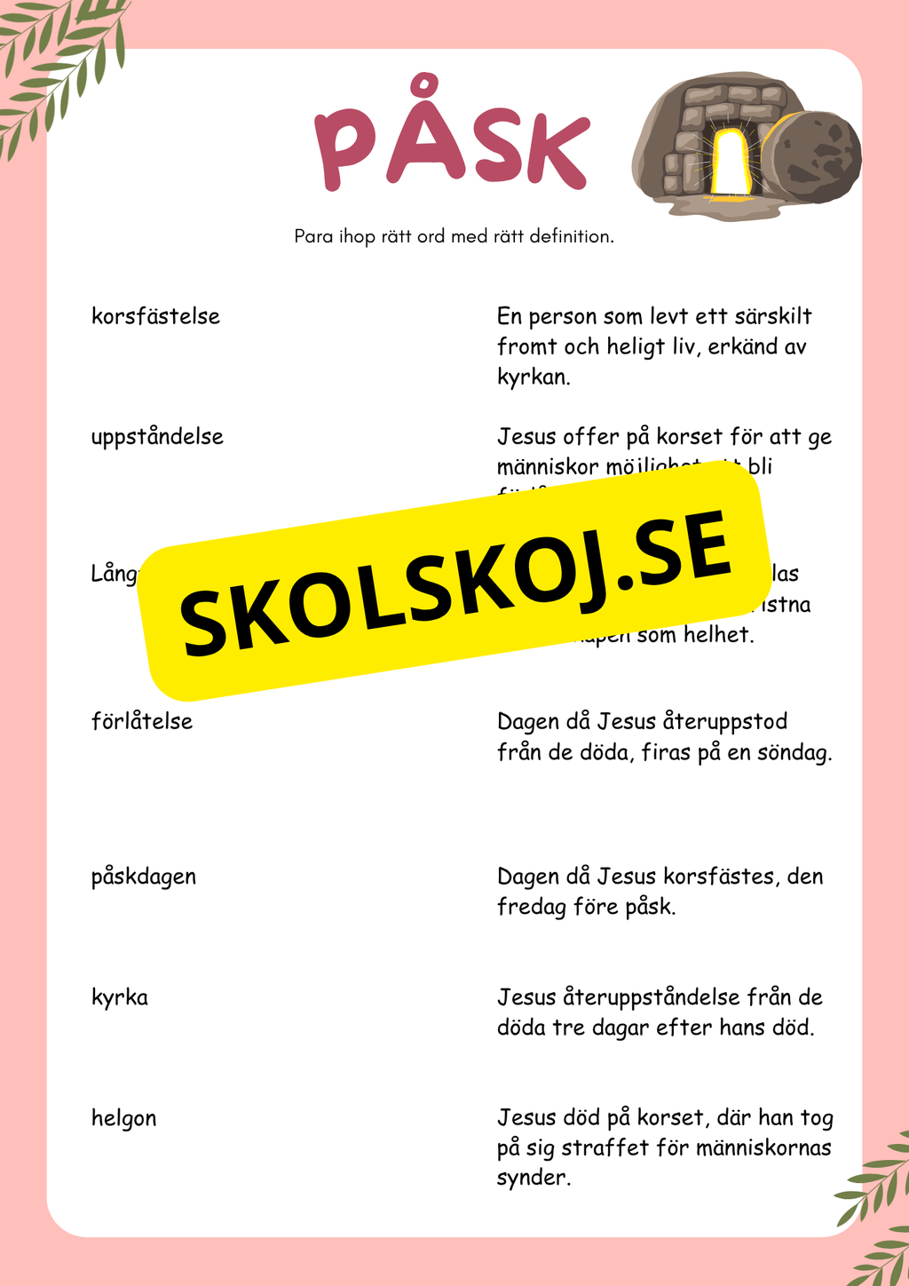 Påskens historia och betydelse - Blandade uppgifter - Åk 3 - 6