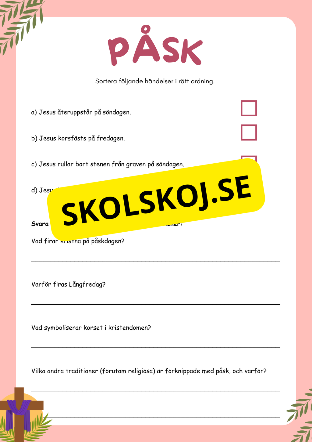 Påskens historia och betydelse - Blandade uppgifter - Åk 3 - 6
