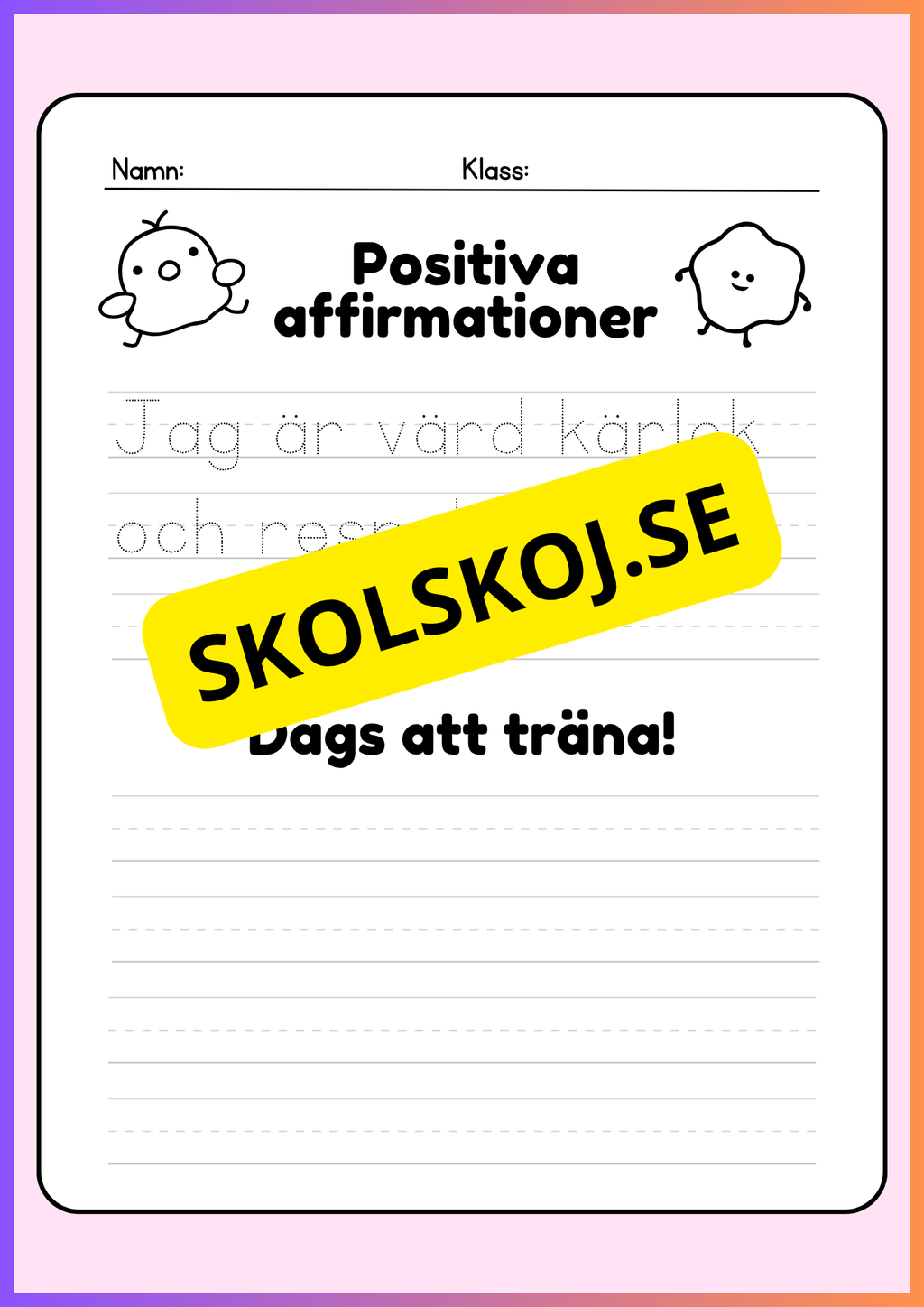 Positiva affirmationer - Skrivträning