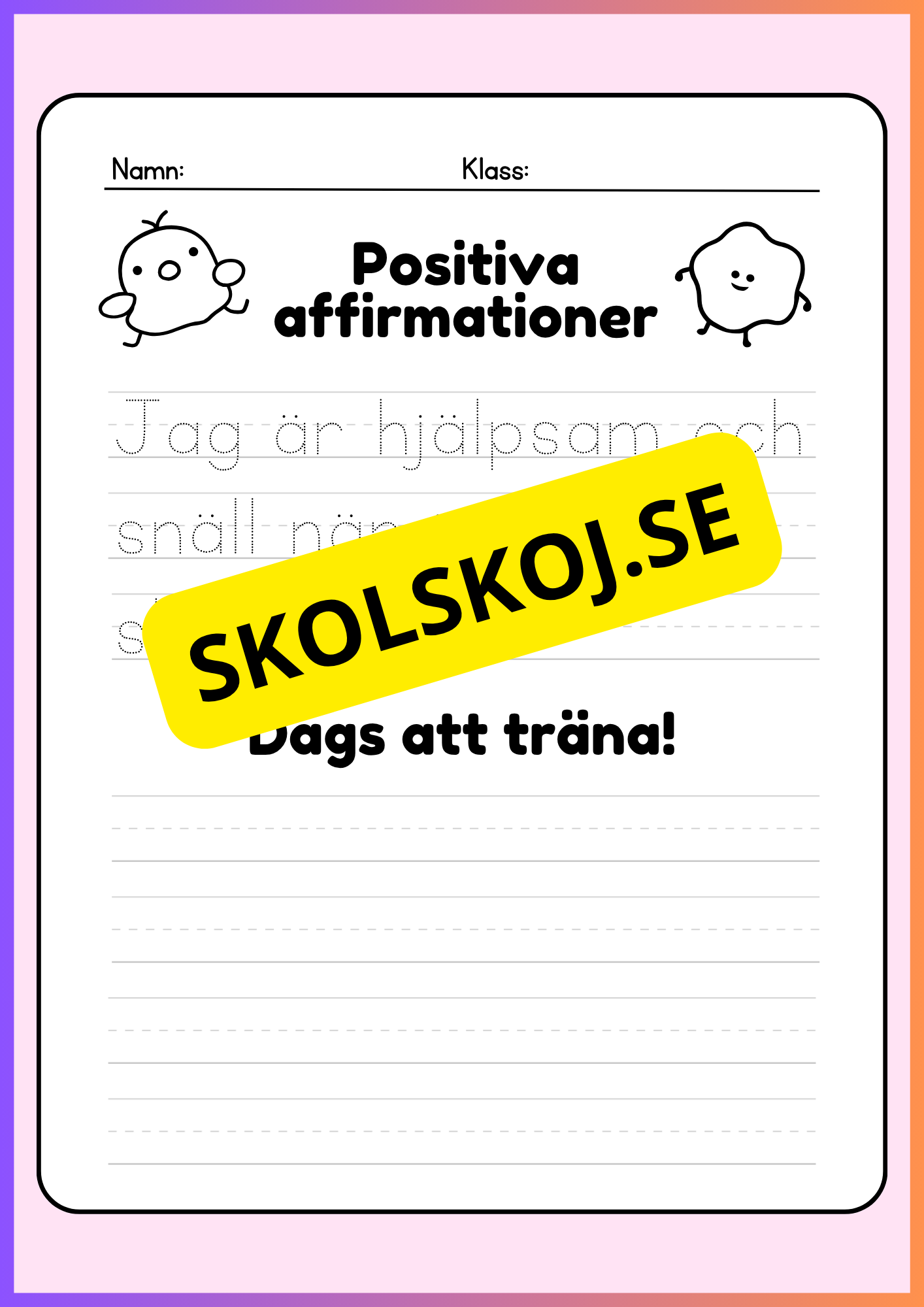 Positiva affirmationer - Skrivträning