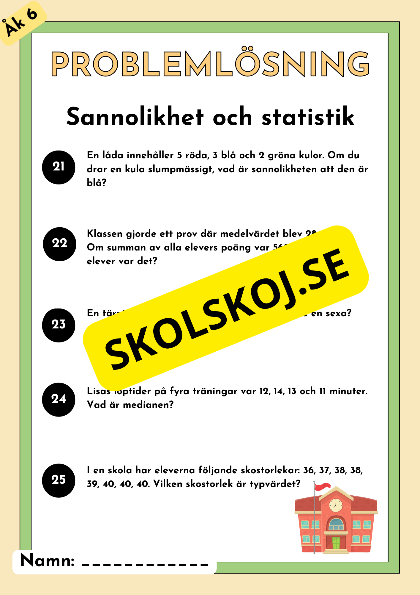 Problemlösning - Blandade uppgifter - Årskurs 6