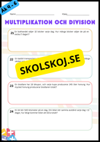 Problemlösning - De fyra räknesätten - Åk 4 - 6