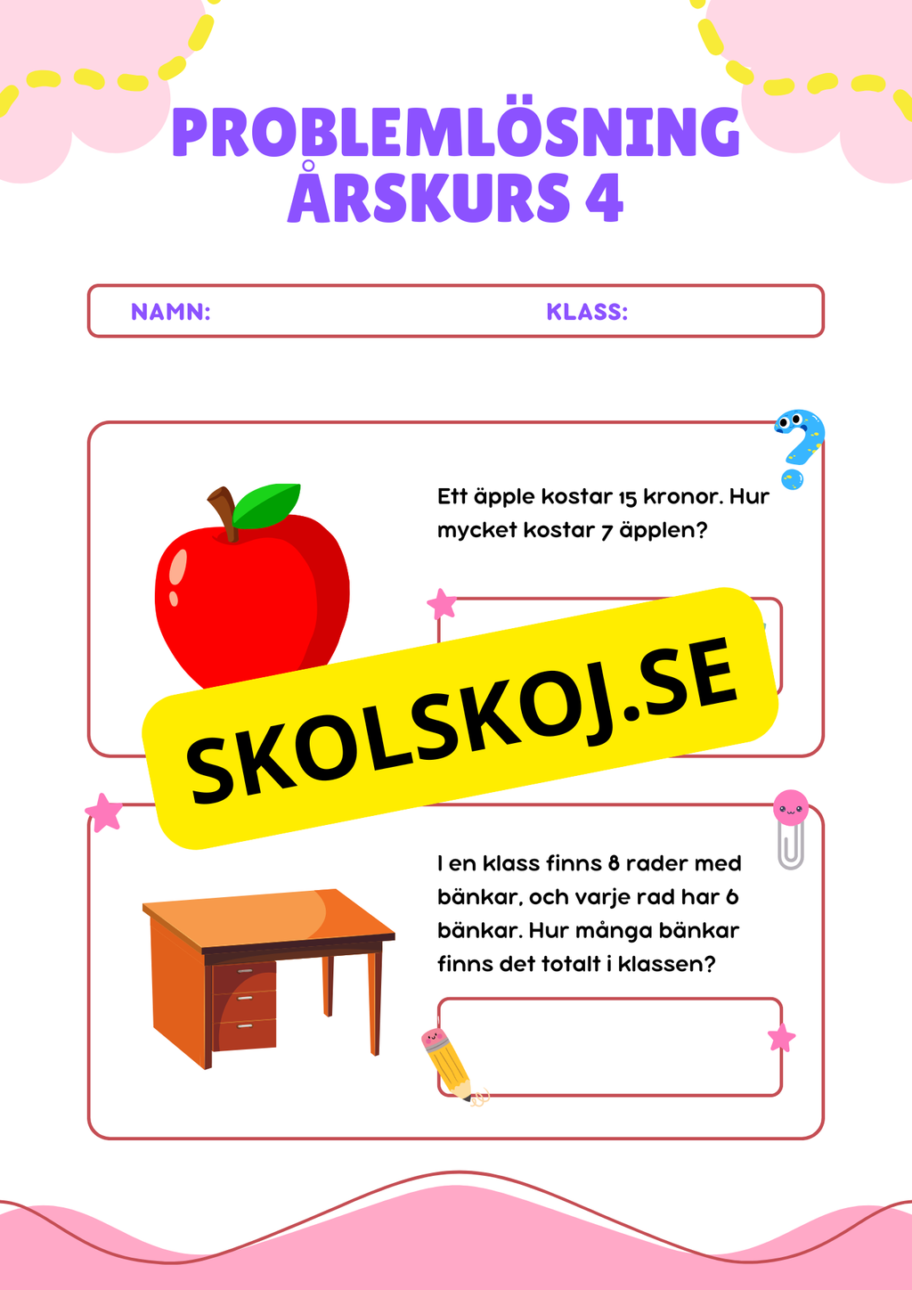 Problemlösning - De fyra räknesätten - Årskurs 4