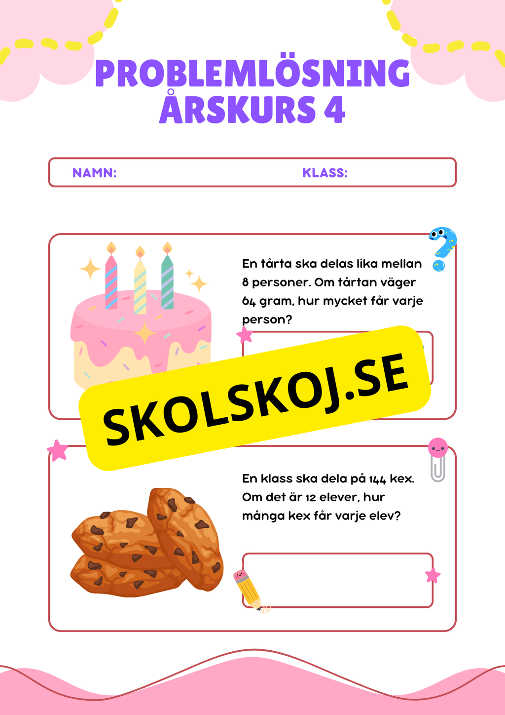Problemlösning - De fyra räknesätten - Årskurs 4